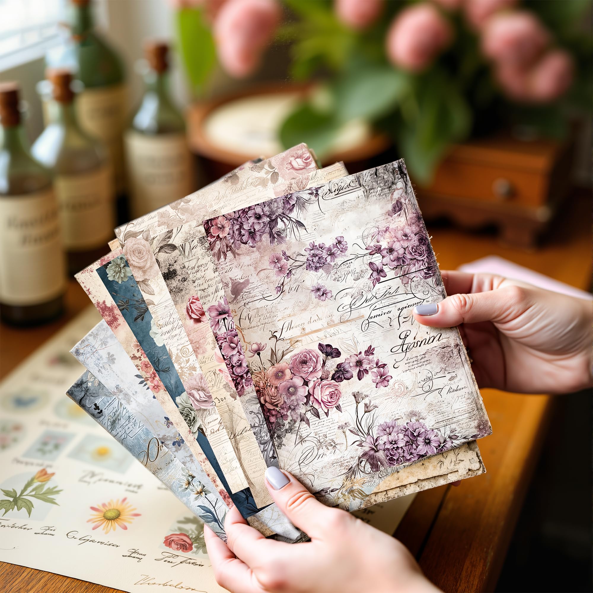 Vintage Flower Scrapbook Paper - 160 Sheets -4 Vintage Flower Scrapbook Paper - 160 Sheets -4