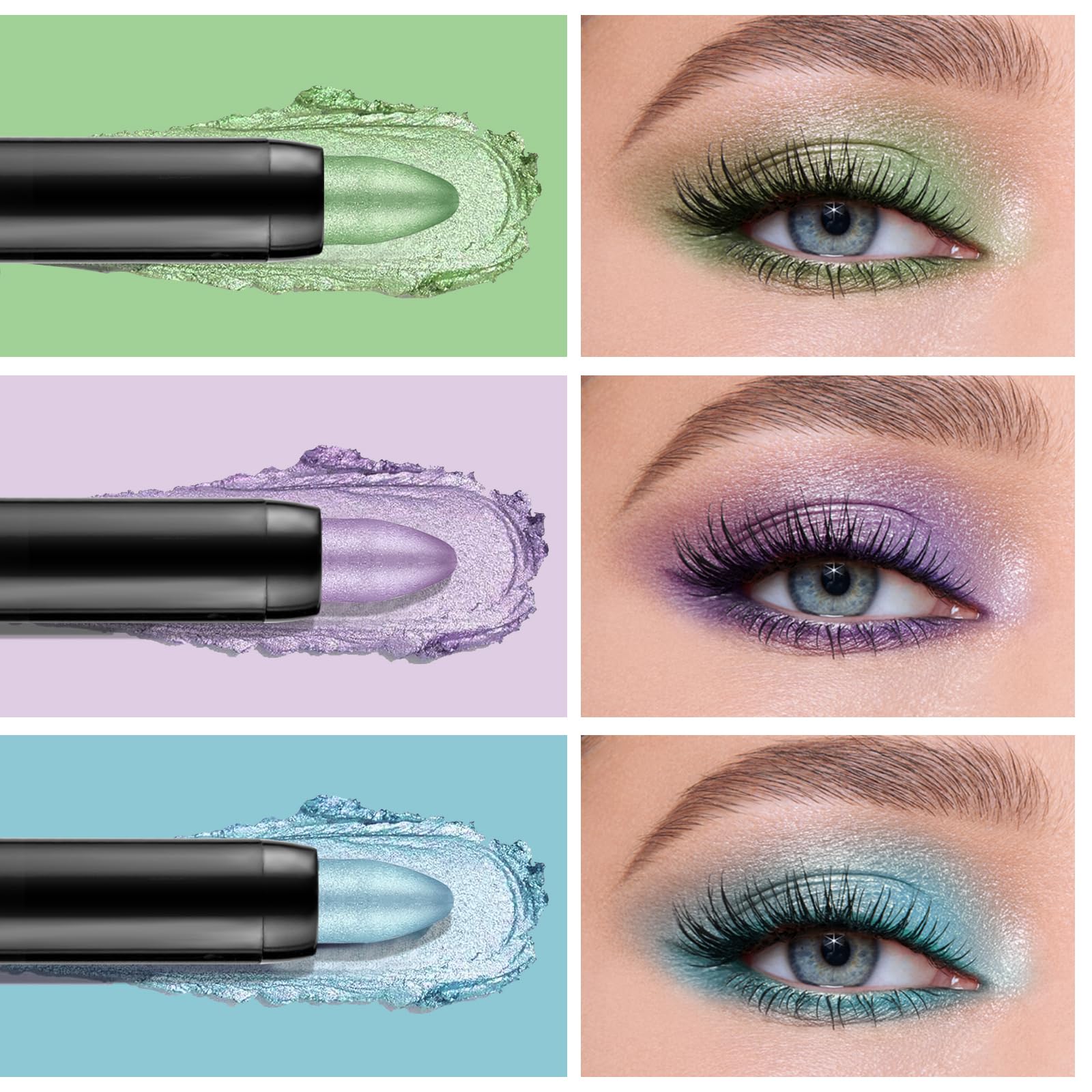 Boobeen 3PCS Cream Eyeshadow Pencil Crayon Waterproof Eyeshadow Brightener Stick Shimmer Eyeshadow Pen Create Glitter Eye Makeup - Image 2