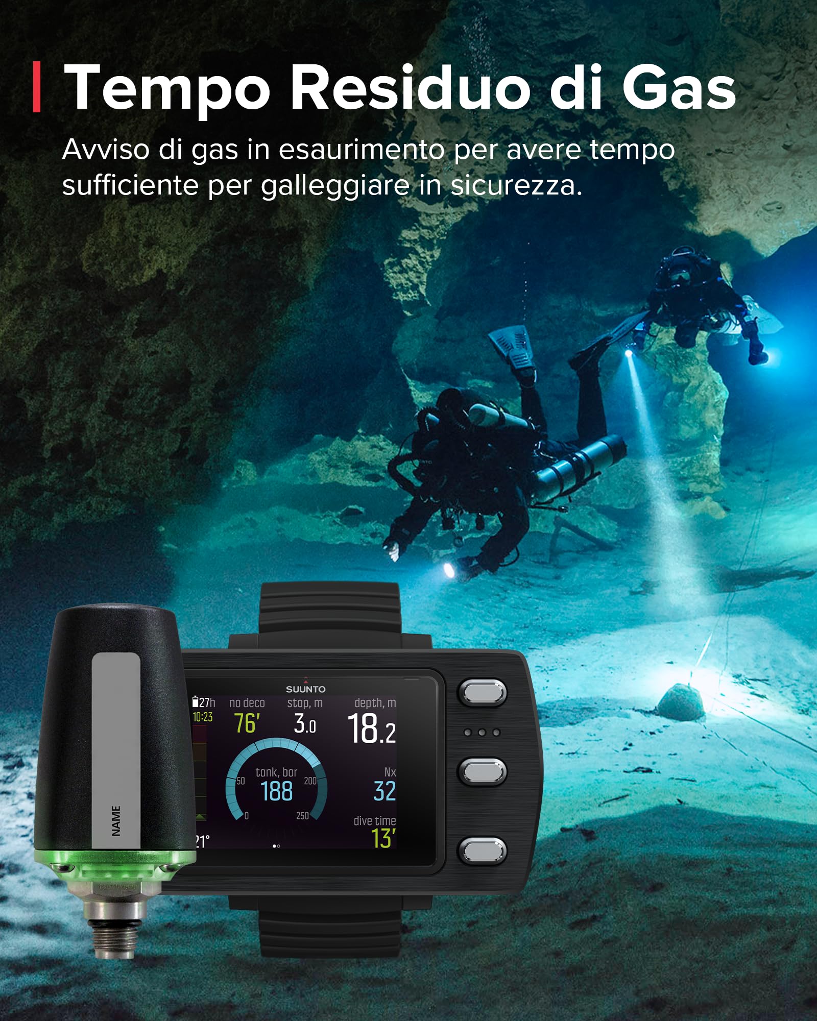 SUUNTO Dive Tank Pod, Trasmettitore Wireless dei Dati di Pressione della Bombola per SUUNTO D5, EON Steel, EON Steel Black ed EON Core, Lettura al Polso delle Informazioni Essenziali Sull'immersione