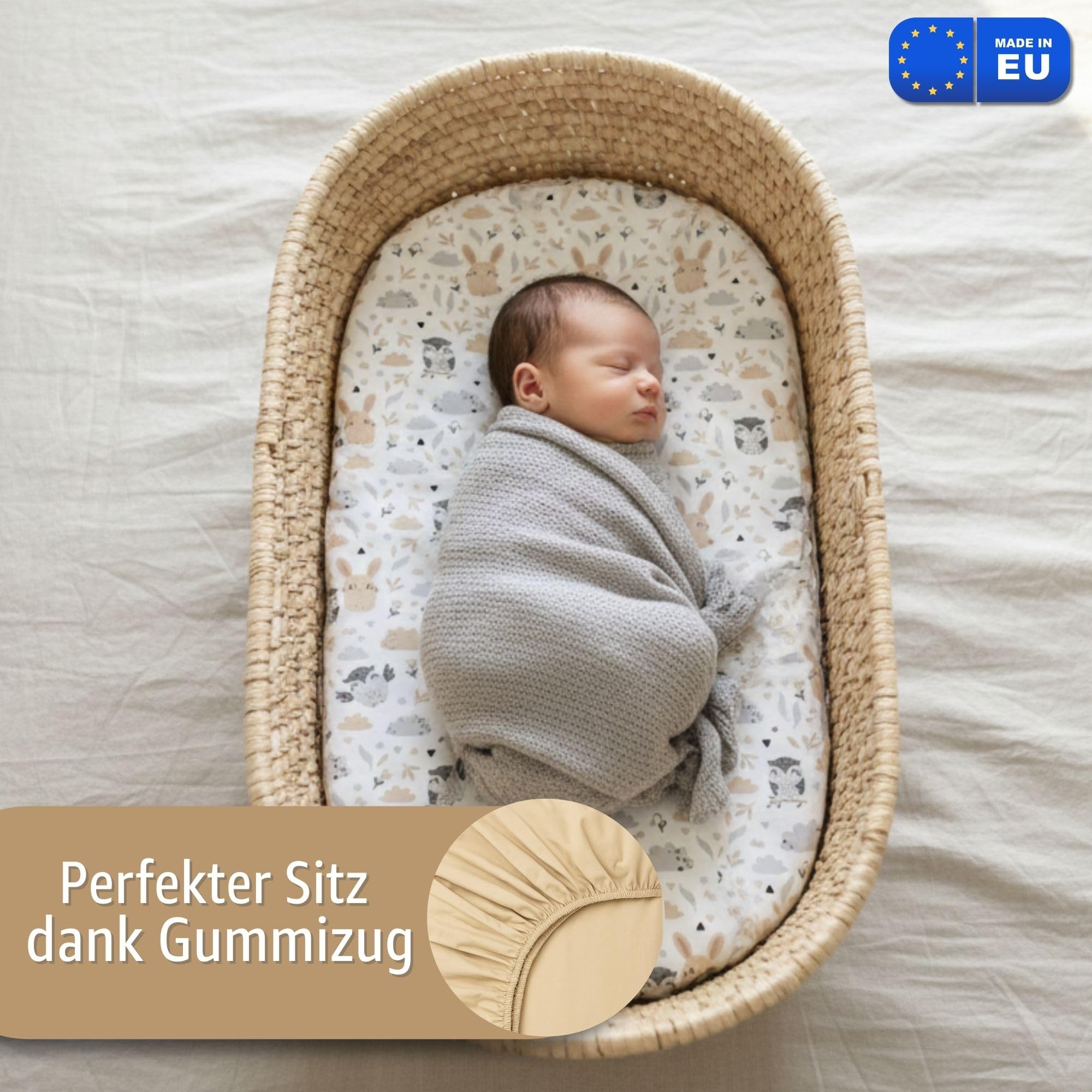 Lenzuola con angoli per passeggino Set di 3: 35x75 cm - 2 lenzuola + 1 coprimaterasso impermeabile - Accessori per lettino per culla co-sleeping carrozzina 35 x 73