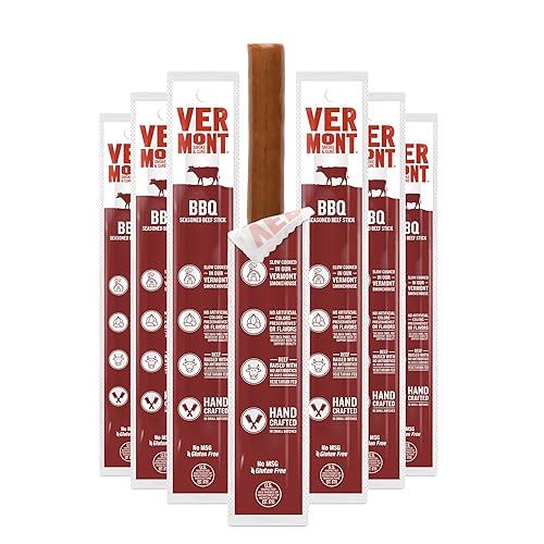 Palitos de aperitivos de Vermont Smoke & Cure – Sazonado para barbacoa – Carne de res – Proteína de carne saludable – 1 oz Jerky Stick – Caja de 24
