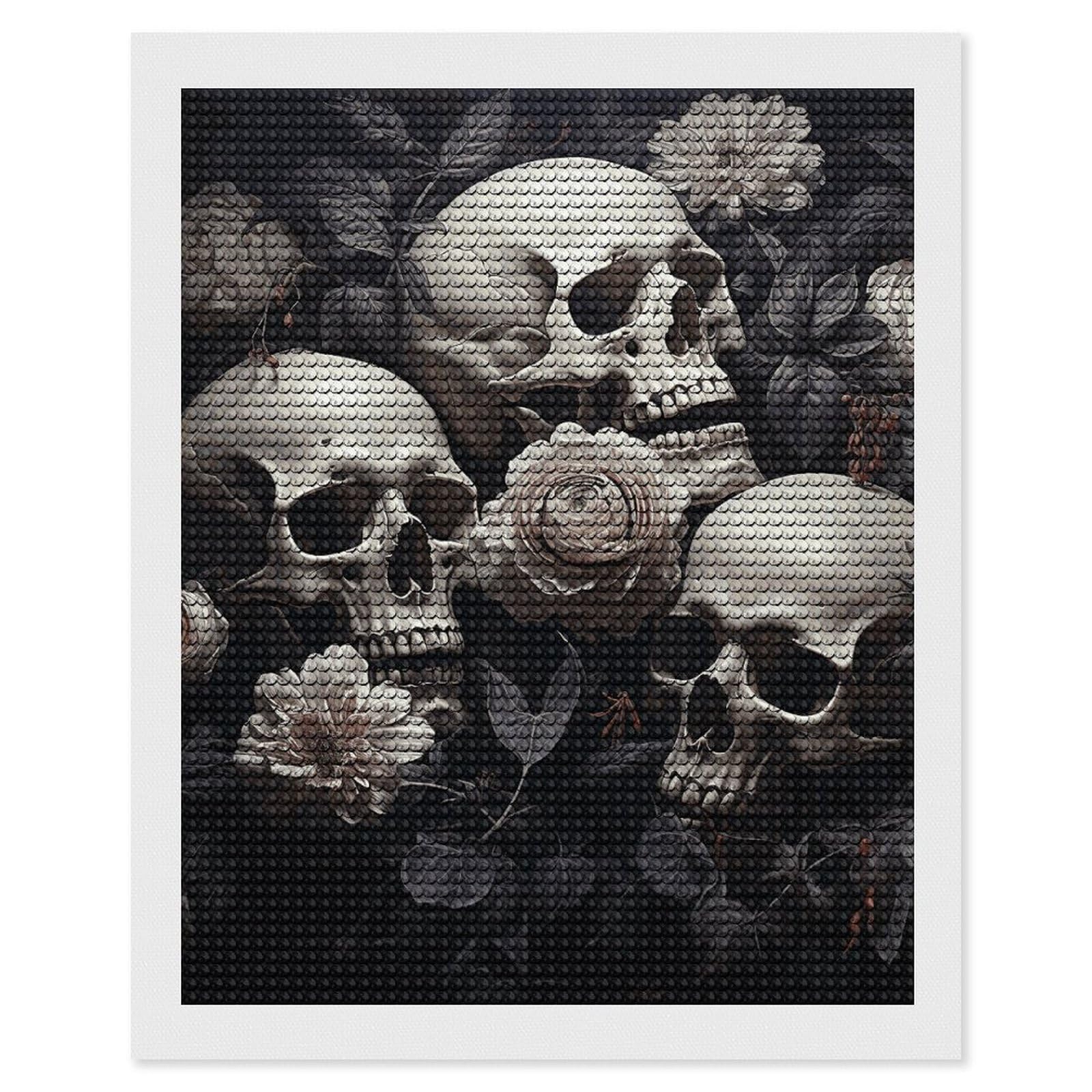 DWVTSLH Black and White Flowers and Skull Diamond Painting Kits for Adults, Personalized Diamond Photo Art Full Drill, DIY 5D Diamond Art Painting Kits for Beginners, Home Wall Decor 16"x20"