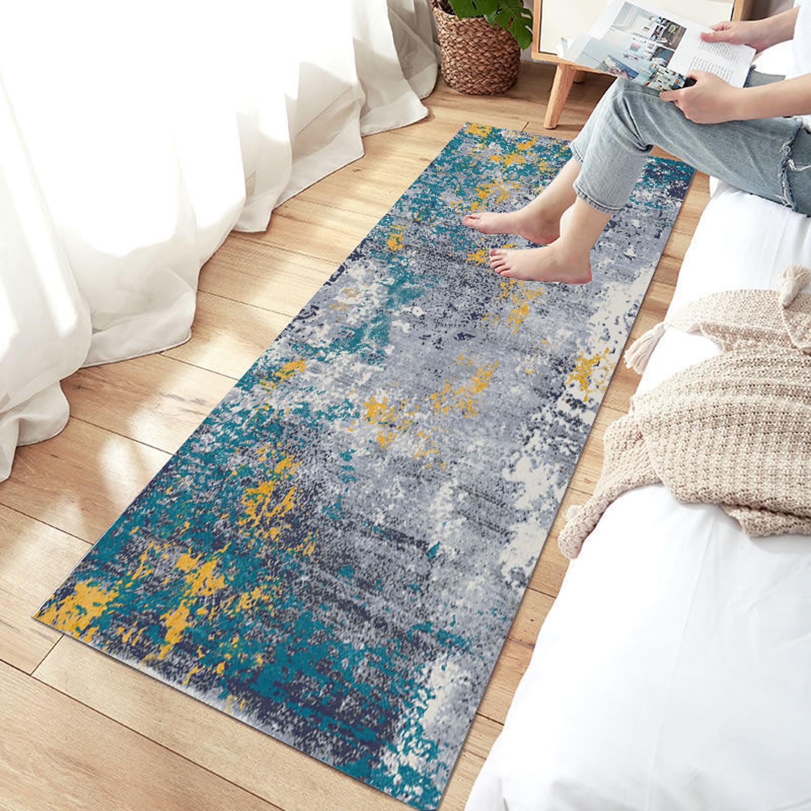 Tappeto lungo 0,6 m morbido tappetino antiscivolo in microfibra per ingresso, cucina, camera da letto, bagno, personalizzabile grigio blu giallo 60 x 60 cm