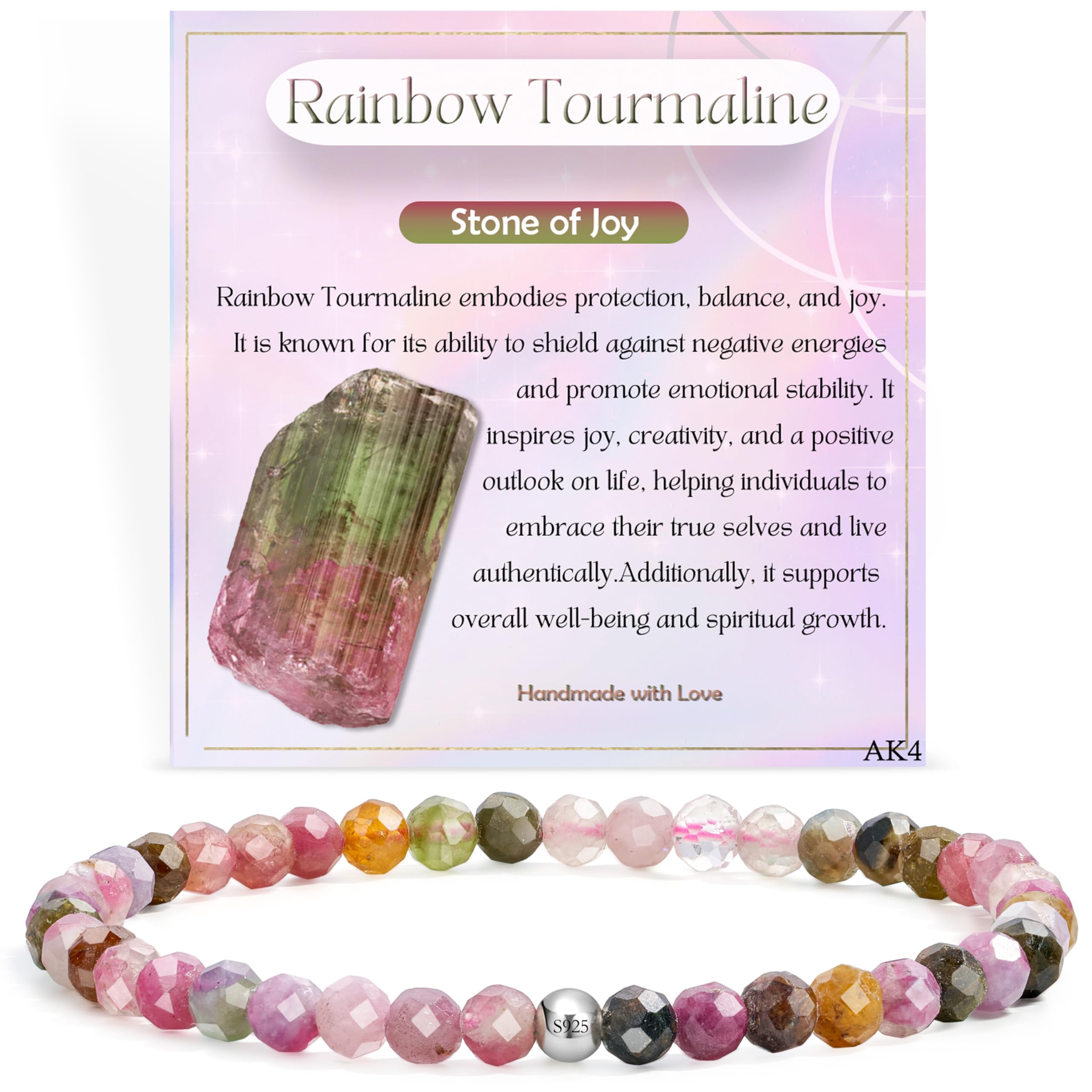 Farfume 4mm Edelstein Perlen Armband für Frauen, Kristall Silber 925 Naturstein Schmuck Elastisch Armbänder Damen, Chakra Spirituelle Charms Armbänder Valentinstag-Geschenke