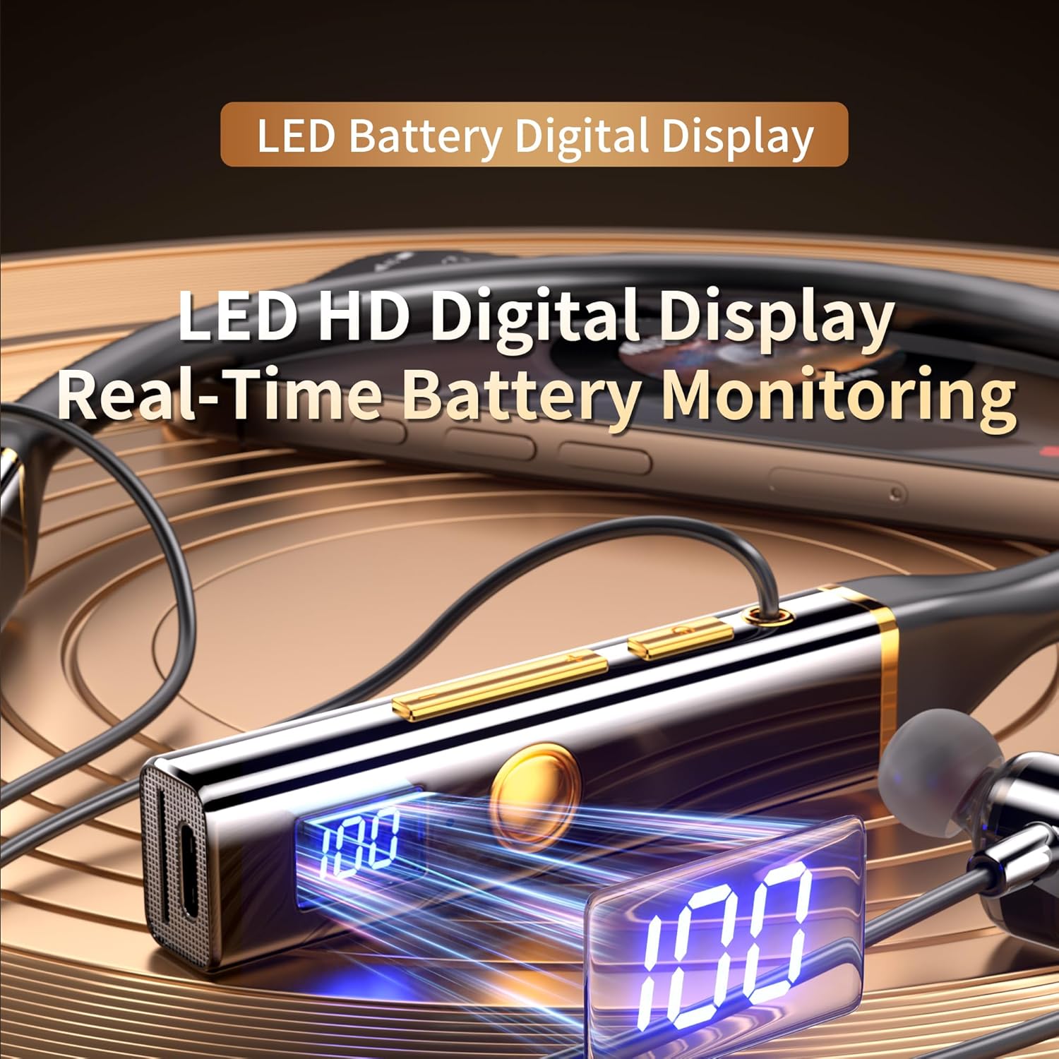 Neckband Wireless Earbuds Around The Neck,Bluetooth V5.4 Headphones, 4-Driver Stereo Sound, 100 Hours Playtime, in-Ear with Mic for Sports, Fitness, Outdoor & Work (Black) - Image 8