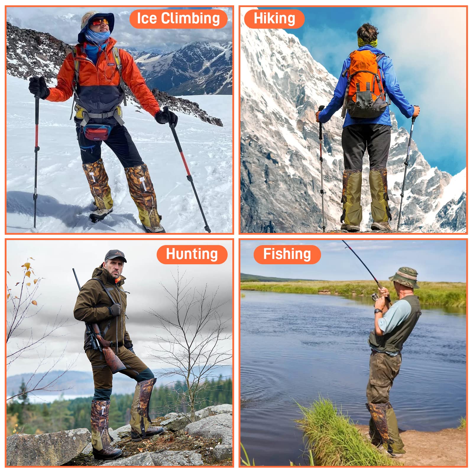 Ghette per Uomo, 900D Oxford Impermeabile Ghette da Neve con Cinturino per Piedi in TPU, Ghette per Gambe per Gamba ultraleggere coprigambe Ghette Serpente