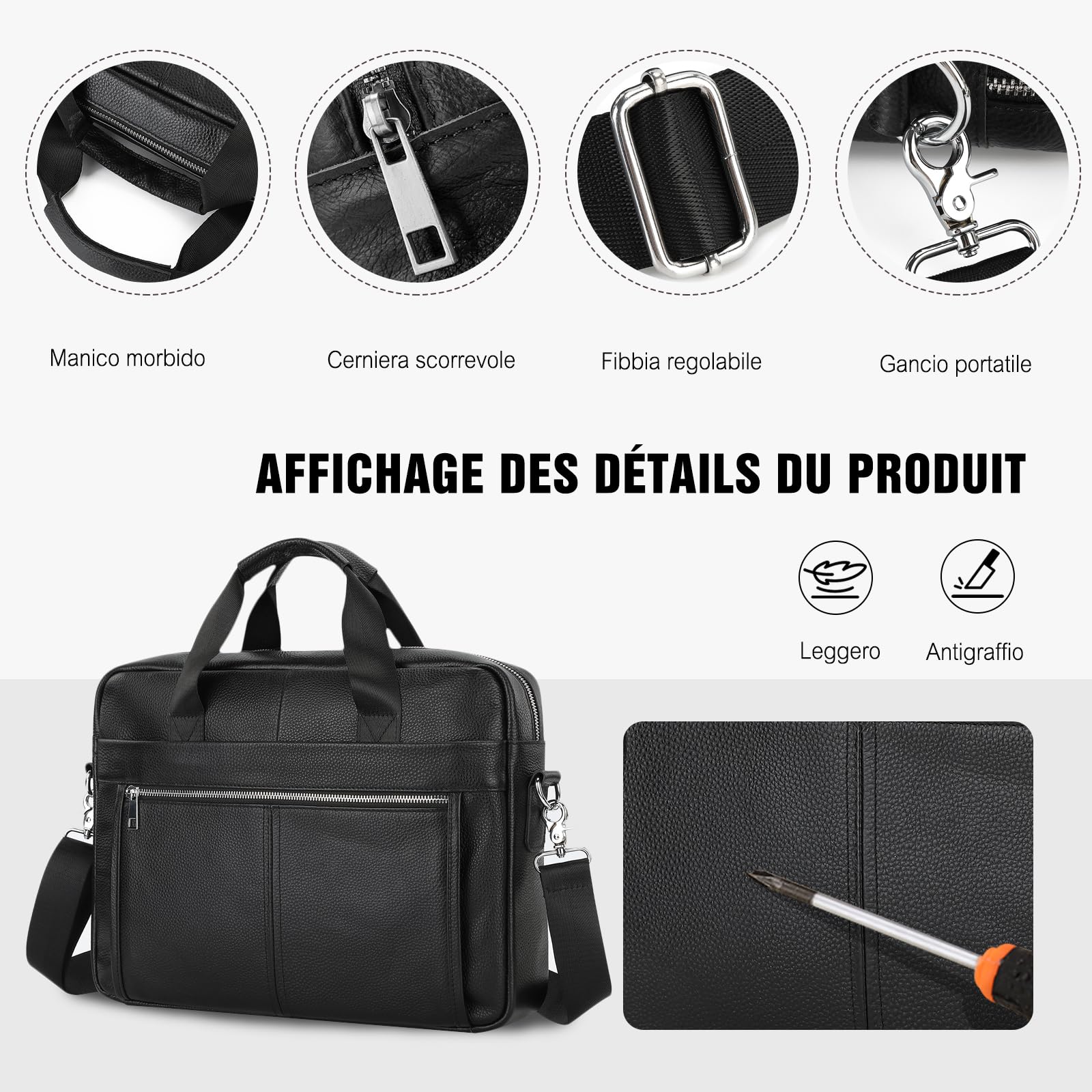 FANDARE Retrò Pelle Ventiquattrore Uomo 14 Pollici PC Borse per laptop Messenger Weekendiera 24 Ore Borsa a mano Spalla Messaggero Business Borsetta Cartella Professionale per Lavoro Viaggi Tracolla