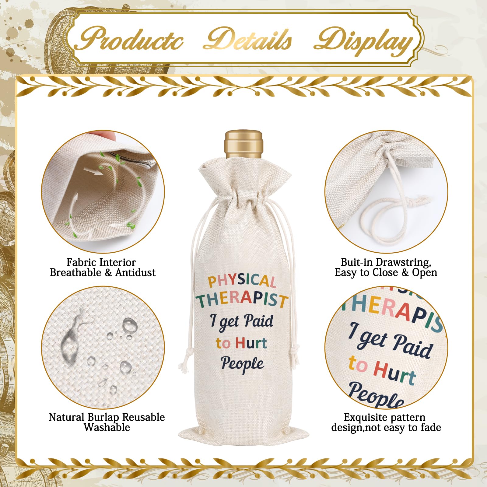 Wxiben Physical Therapist Gifts Wine Bag Thank You Appreciate Gifts for Women Men PT Wine Bottle Bag for Her Him Physical Therapy Assistant Christmas Birthday Appreciation Party Gift Decoration