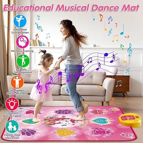 Miniatura 10 de Tapete de baile para niños, almohadilla electrónica de baile con 6 botones iluminados y Bluetooth inalámbrico, tapete de juego de baile musical con