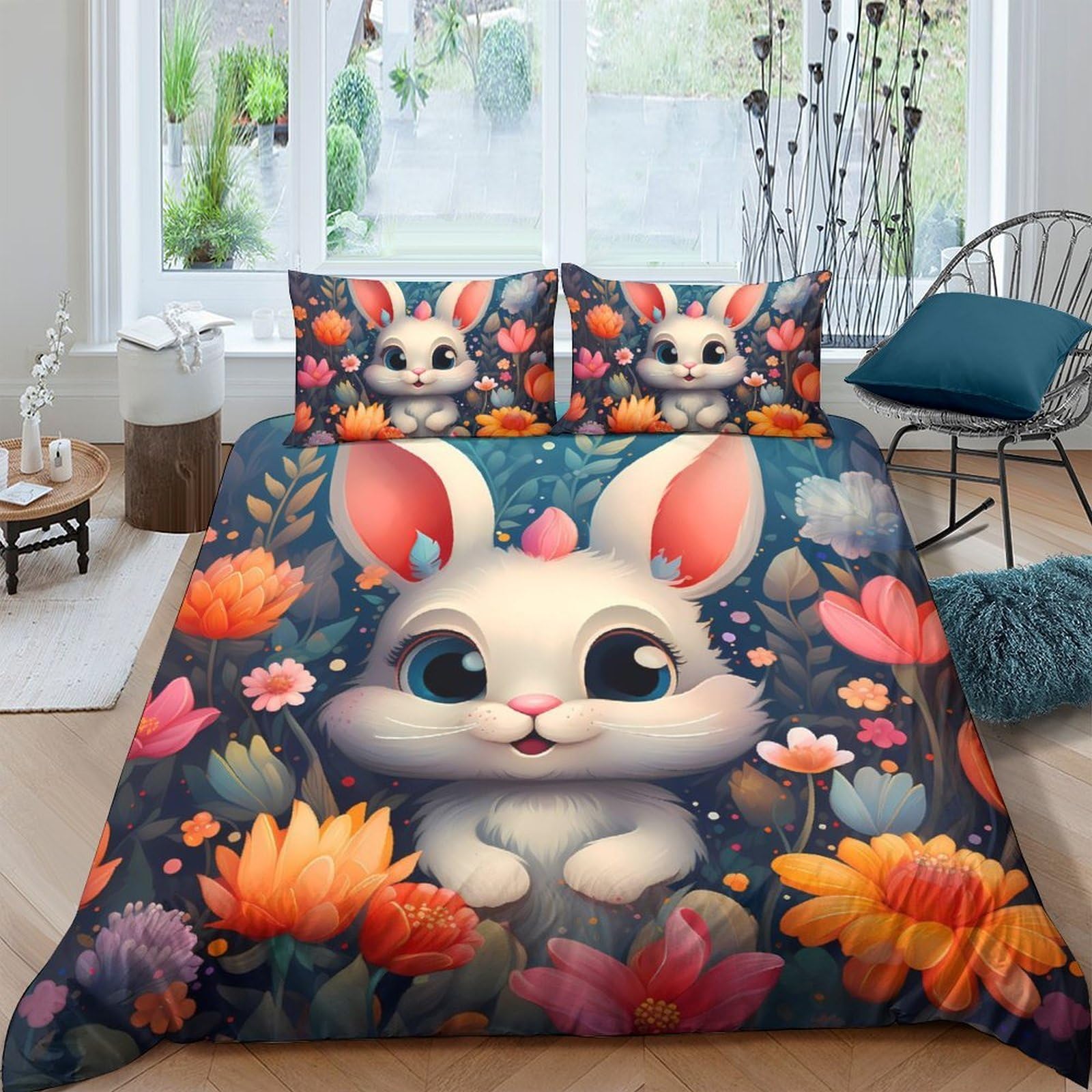 Ctjqhvkz Style-2 3D Printed Cute Rabbit Fitted Sheet Microfiber Floral Bed Cover For Bedroom Dorm Decorative Mattress Protector Single（135X200cm）