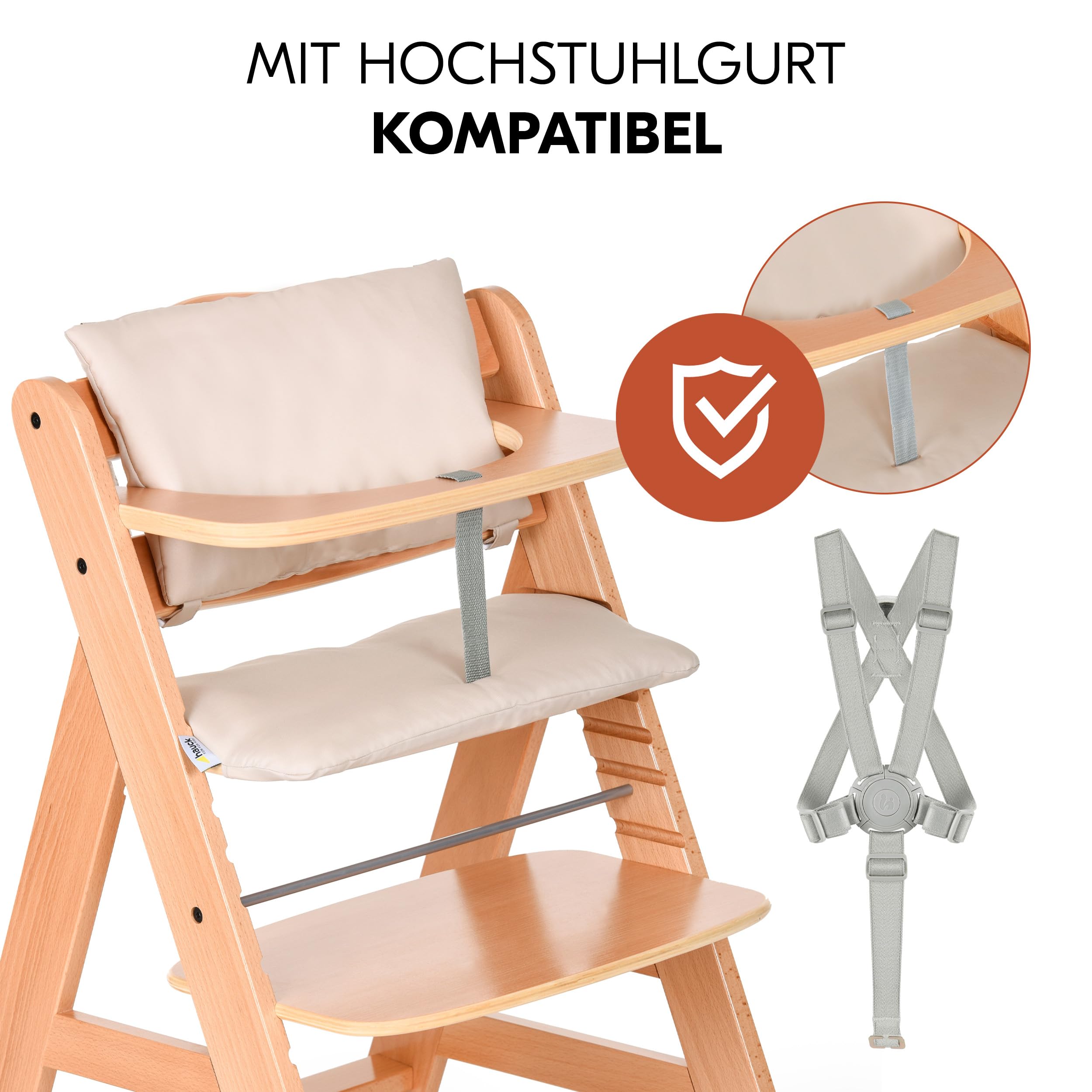 hauck 2-tlg. Deluxe Sitzkissen für Alpha Hochstuhl - Sitzpolster/Sitzauflage/Sitzverkleinerer/Hochstuhlauflage (Beige) | 2-teiliges Sitzpolster für hauck Alpha Hochstuhl | als Sitzauflage, Sitzverkleinerer und Hochstuhlauflage