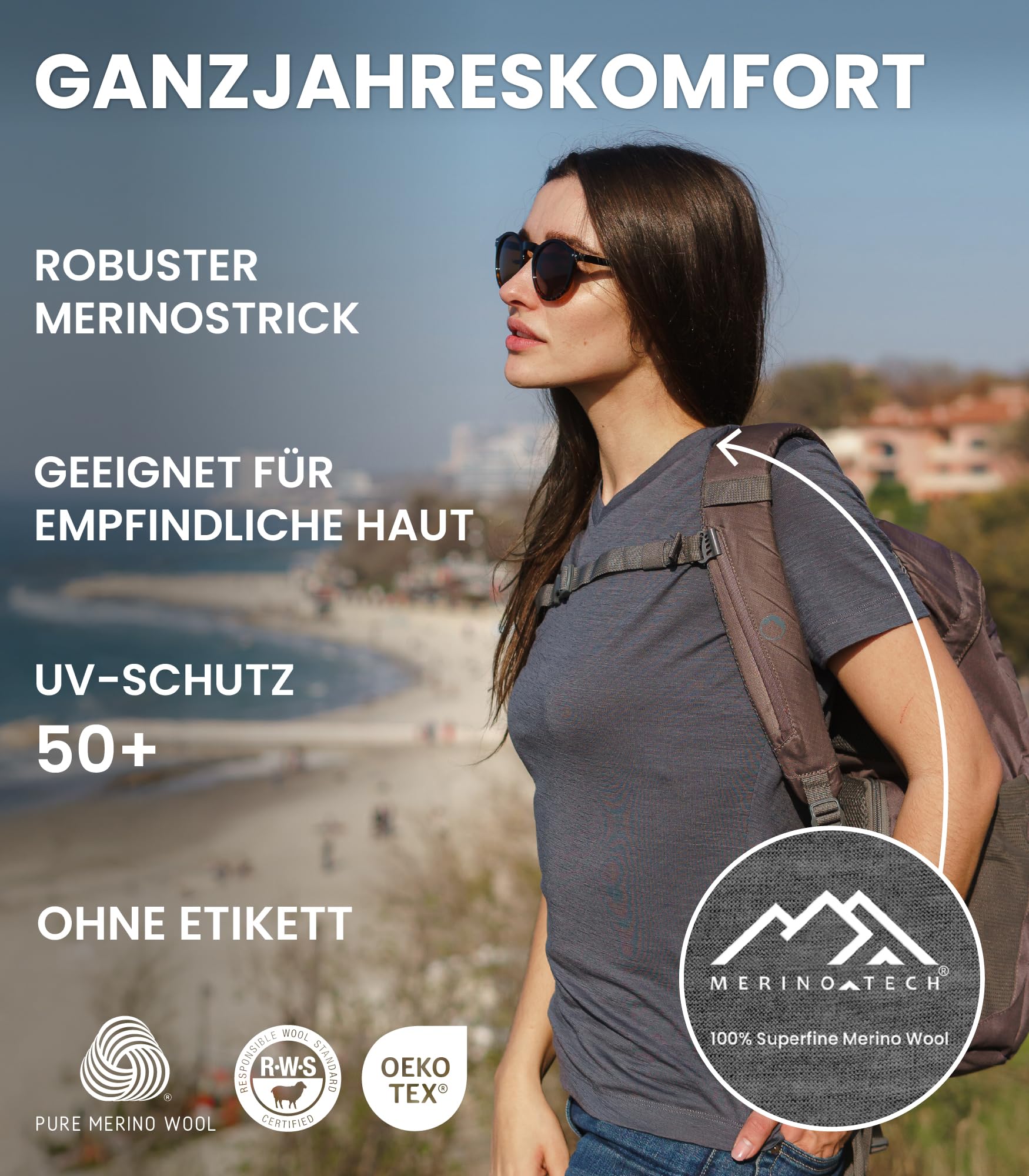 Merino Damen Sport Shirt (XL, Denim)