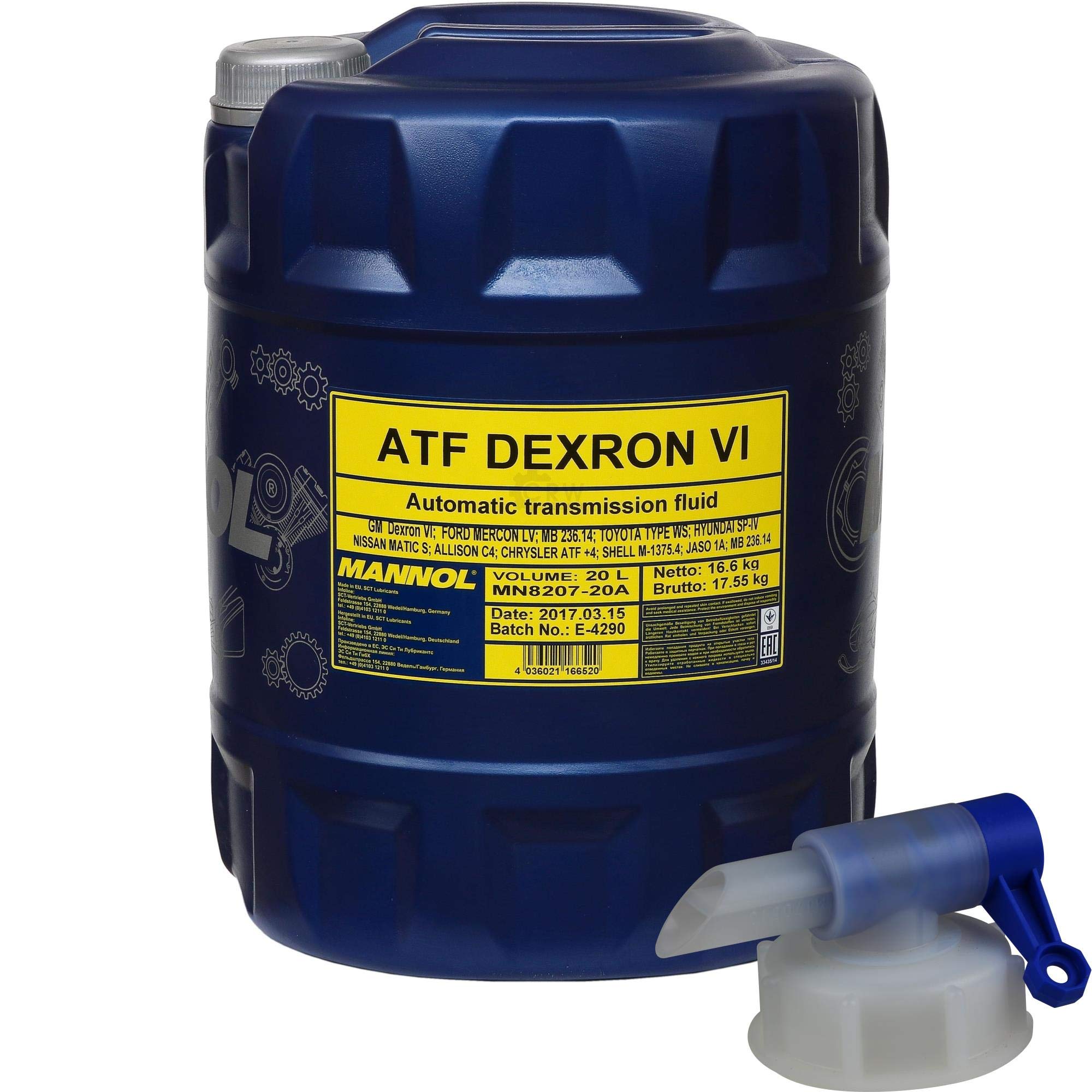 Mannol - Aceite para transmisión automática Dexron VI Gear Oil, 20 litros + grifo de salida