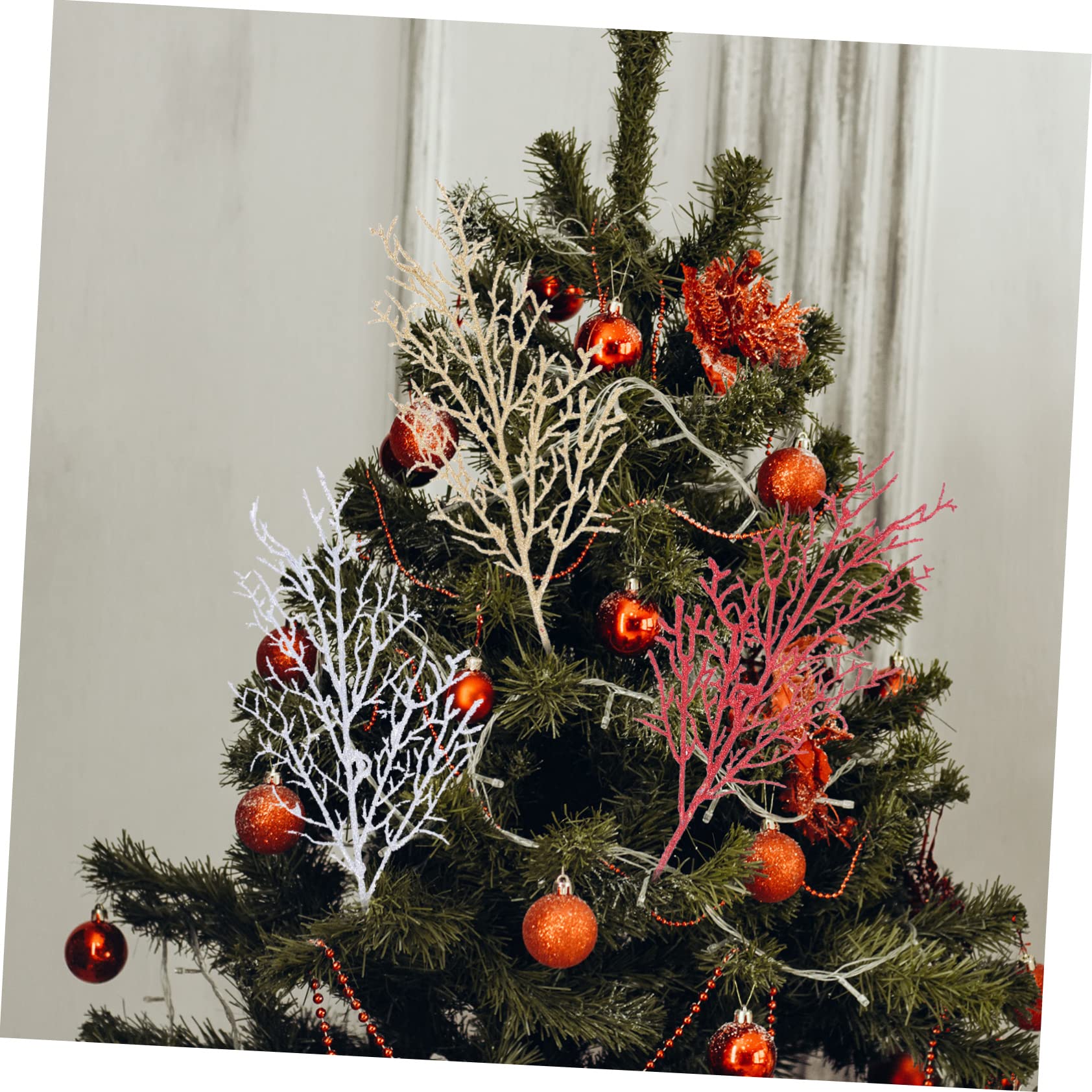 Alipis 36 Pz Rami secchi simulati foglia di felce glitterata di natale decorazioni vegetali artificiali decorazioni natalizie regalini di natale arredamento pianta ramo morto di Natale