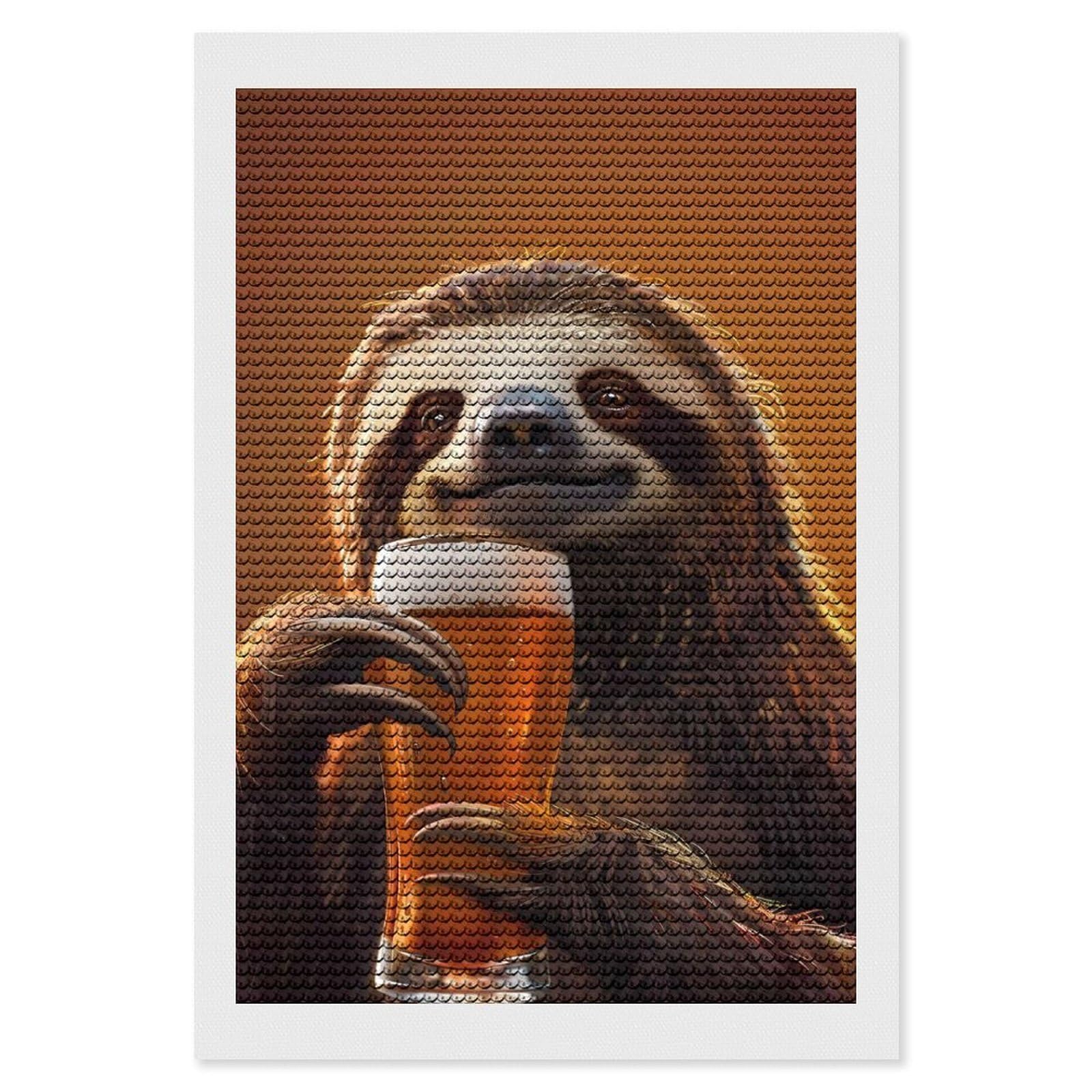 Junmoney Sloth Beer Diamond Art Canvas 8"x12", for Family Craft Time, Creative Leisure Activity, Living Room Decor, Festive Craft Gift