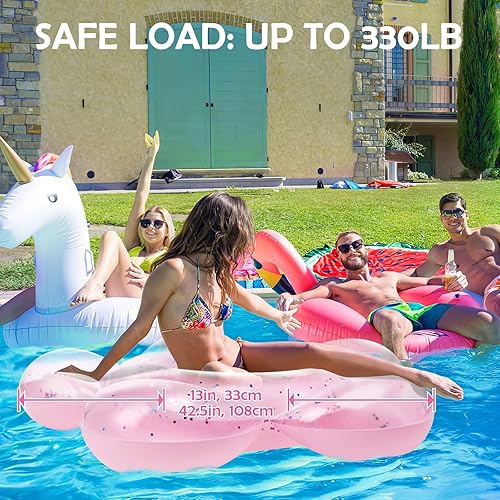 Miniatura 84 de HeySplash Anillos de natación inflables con purpurina, flotador de piscina de verano en forma de flor, flotadores de tubo flotador, juguetes