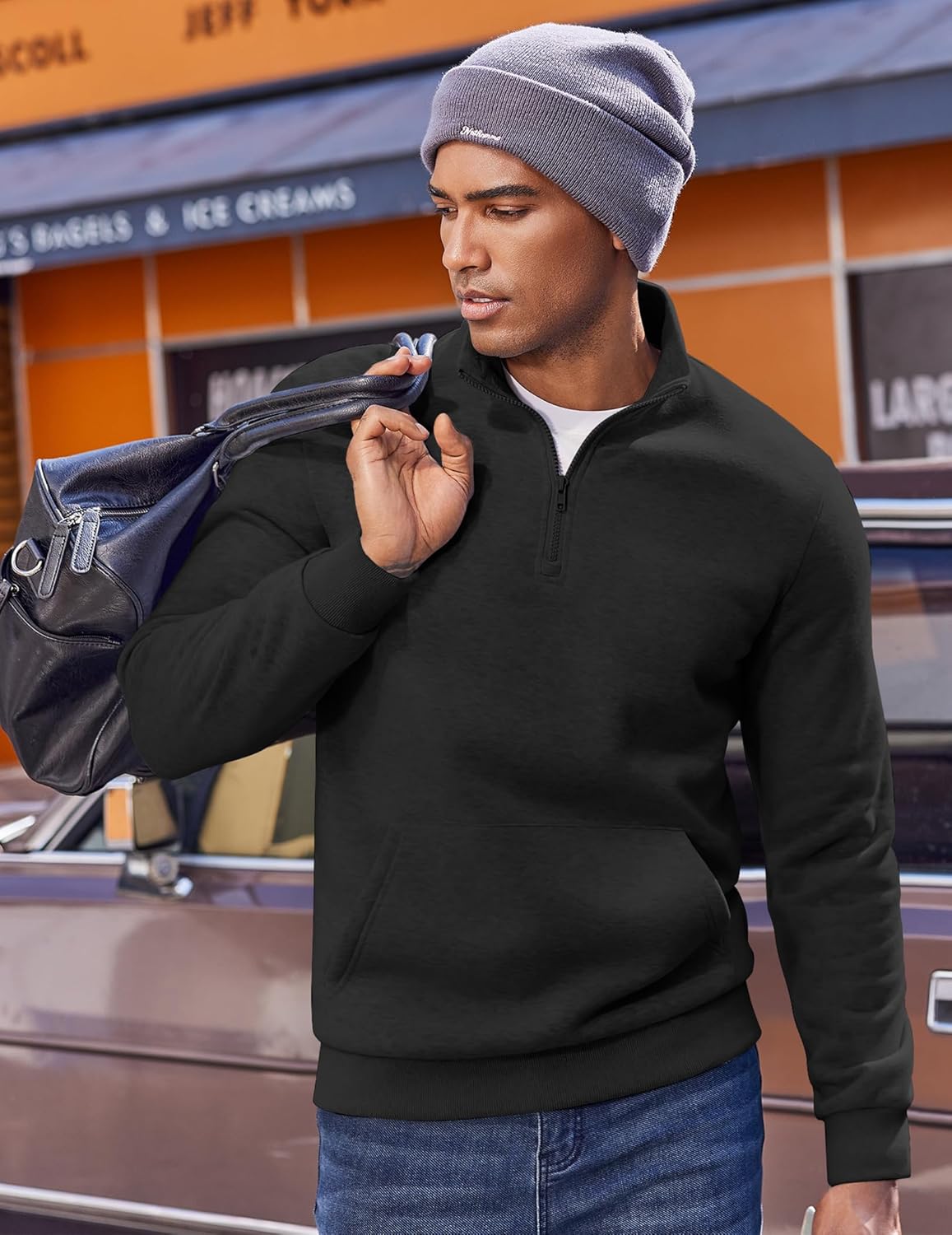 COOFANDY Mens Quarter Zip Pullover Fleece Lined Sweatshirts Long Sleeve Mock Neck Sweater with Pocket - Image 5