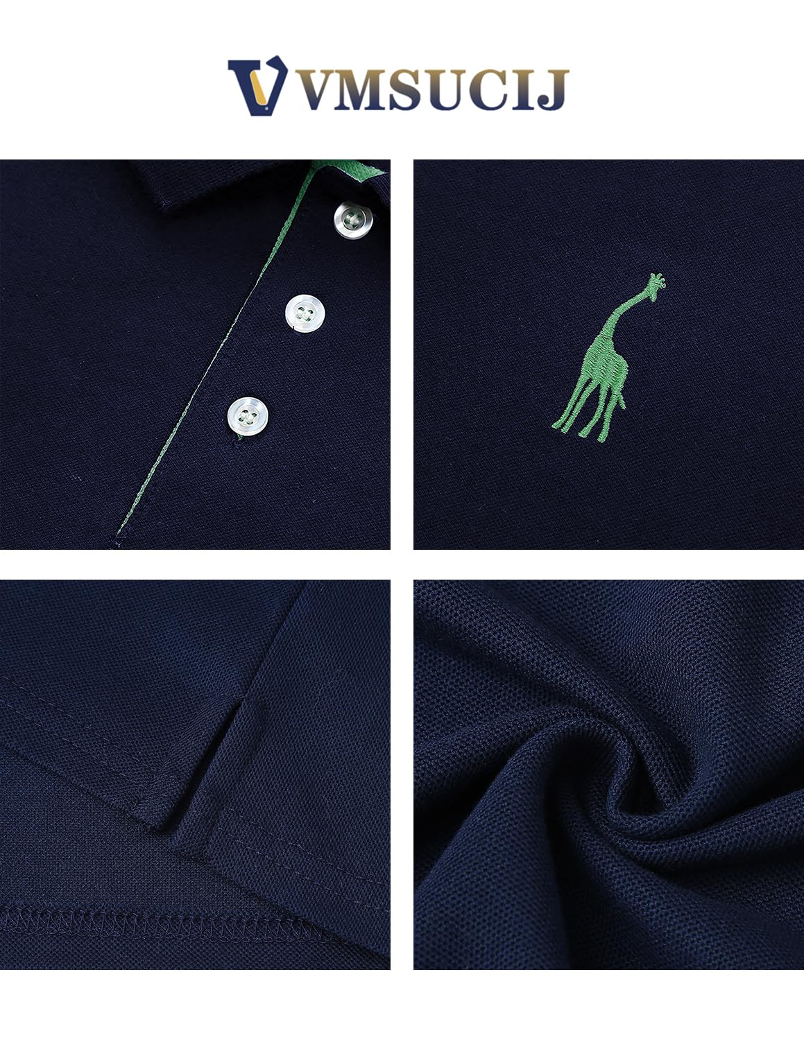 VMSUCIJ Polo Uomo Manica Corta in Cotone Giraffe Embroidery Classic Polo Neck Golf Shirt