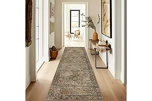 2x5 Machine Washable Vintage Distressed Print Ultra-Thin Chenille Runner Rug