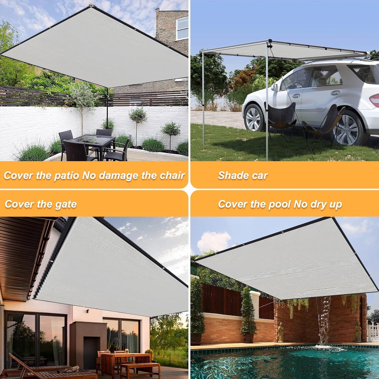 Pergola Shade Cover 8'X10' Outdoor Sun Shade Cloth with Grommets Shade for Patio, Carport, Backyard (Grey Color)