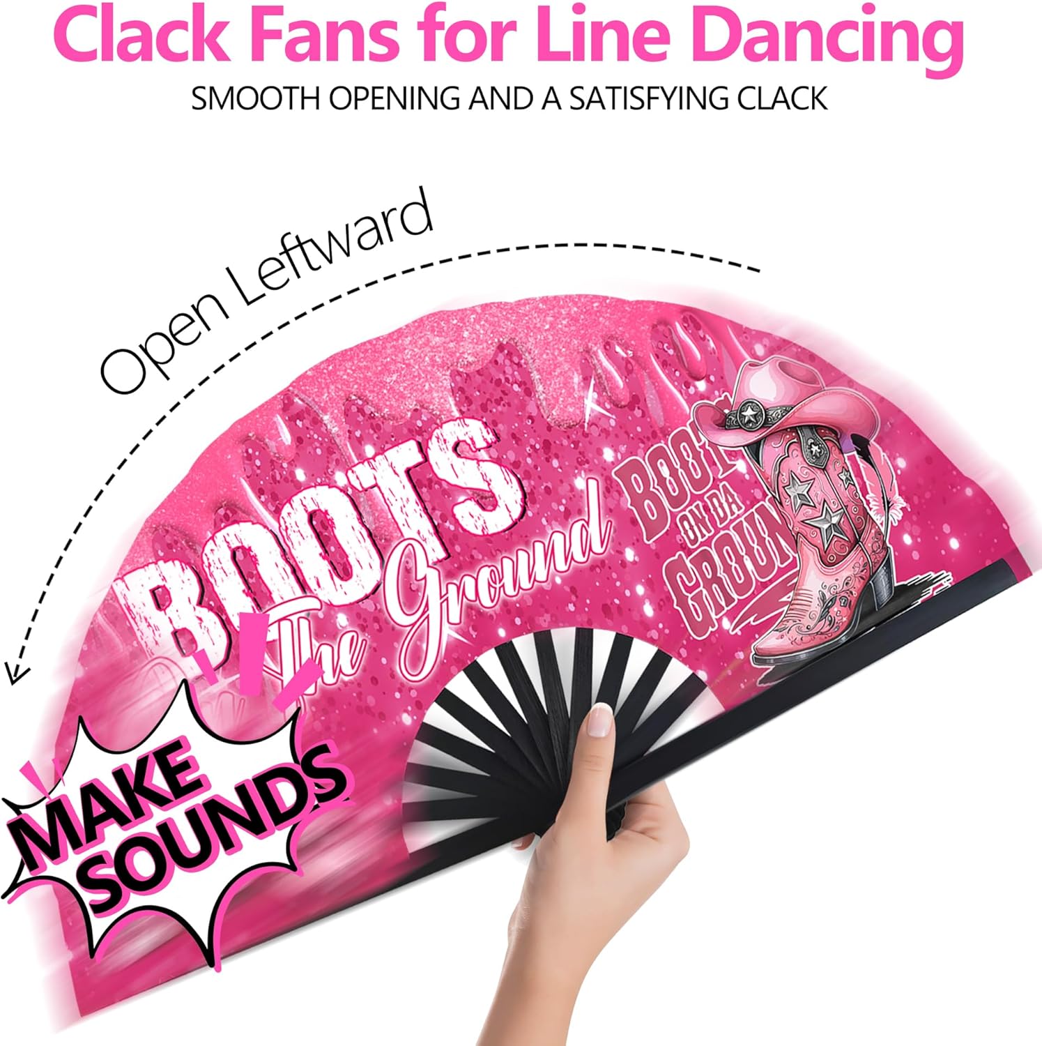 Boots On The Ground Hand Fan,Where Them Fans At Folding Fans,Clapping Clacking Fans For Line Dancing Unique Oriainal Pattern for Party Props Perfect Gifts for Line Dance Lover (Style 2) - Image 2