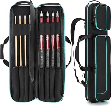 GOBUROS 4x4 Pool Cue Case Hold Up to 4 Butts and 4 Shafts, Pool Stick Carrying Case with Front Accessories Pockets, Billiard Cue Cases with Shoulder Straps