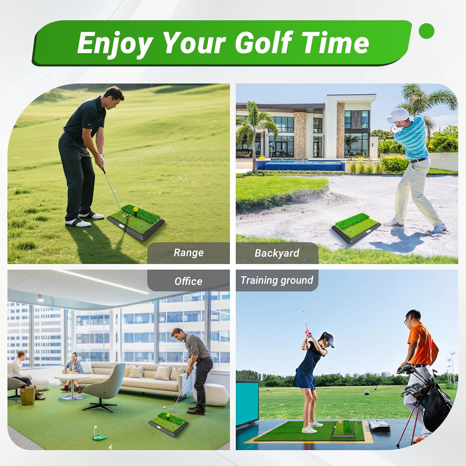 Golf Hitting Mats Training Equipment, Golf Practice Mat with Instant Swing Path Feedback, 3 Replaceable Golf Training Mats with No-Slip Heavy Duty Rubber Base
