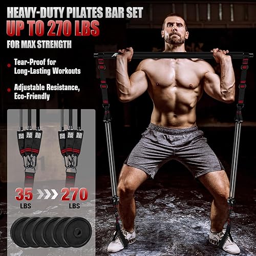Miniatura 5 de Pilates Bar Kit with Resistance Bands, Heavy Duty Multifunctional Pilates Workout Equipment for Strength Training, HIPS, Back, Arms, Abs, Shoulders,
