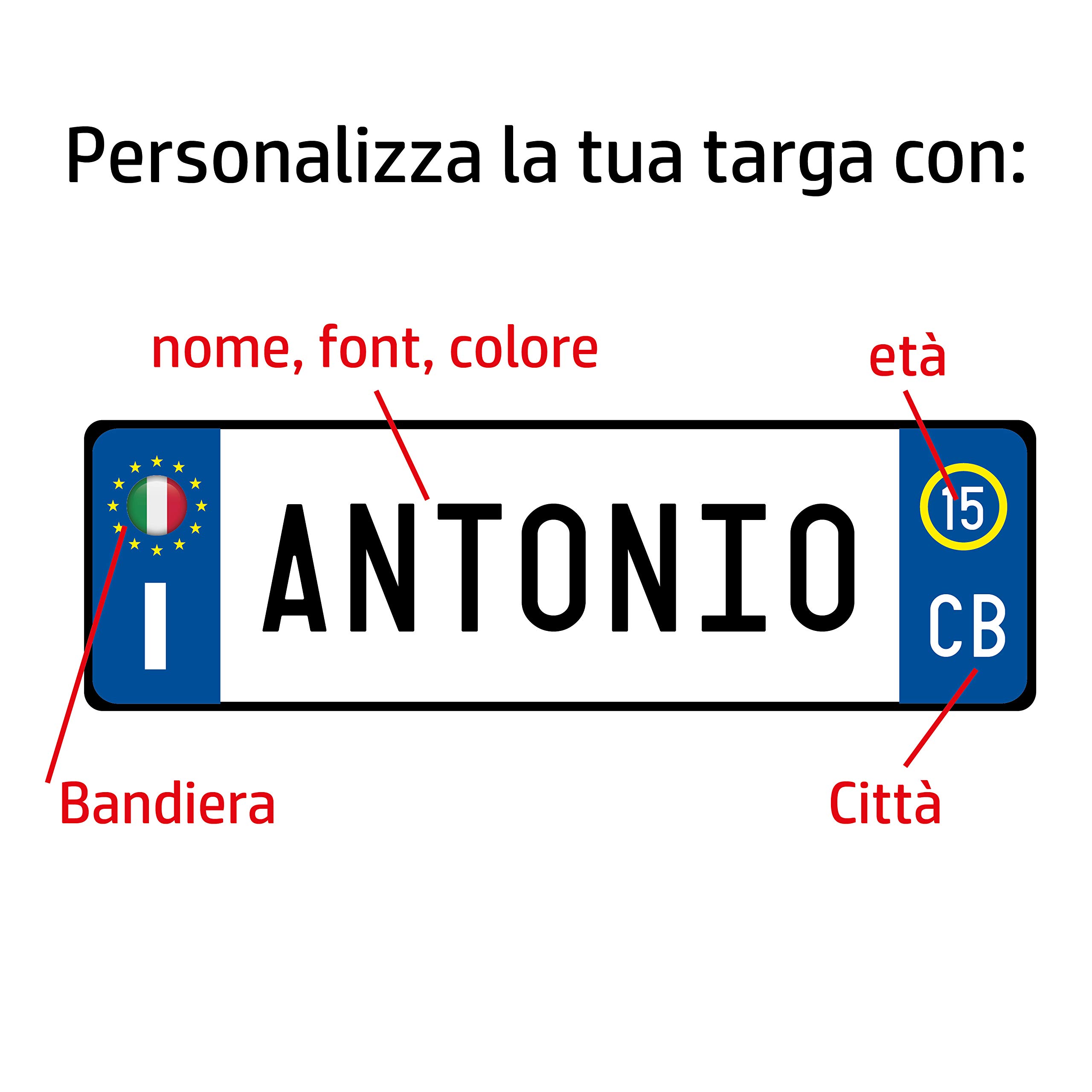 Targa auto personalizzata in alluminio 3 mm 36x11 cm con fissaggio a scelta biadesivo, Fixer o ventose
