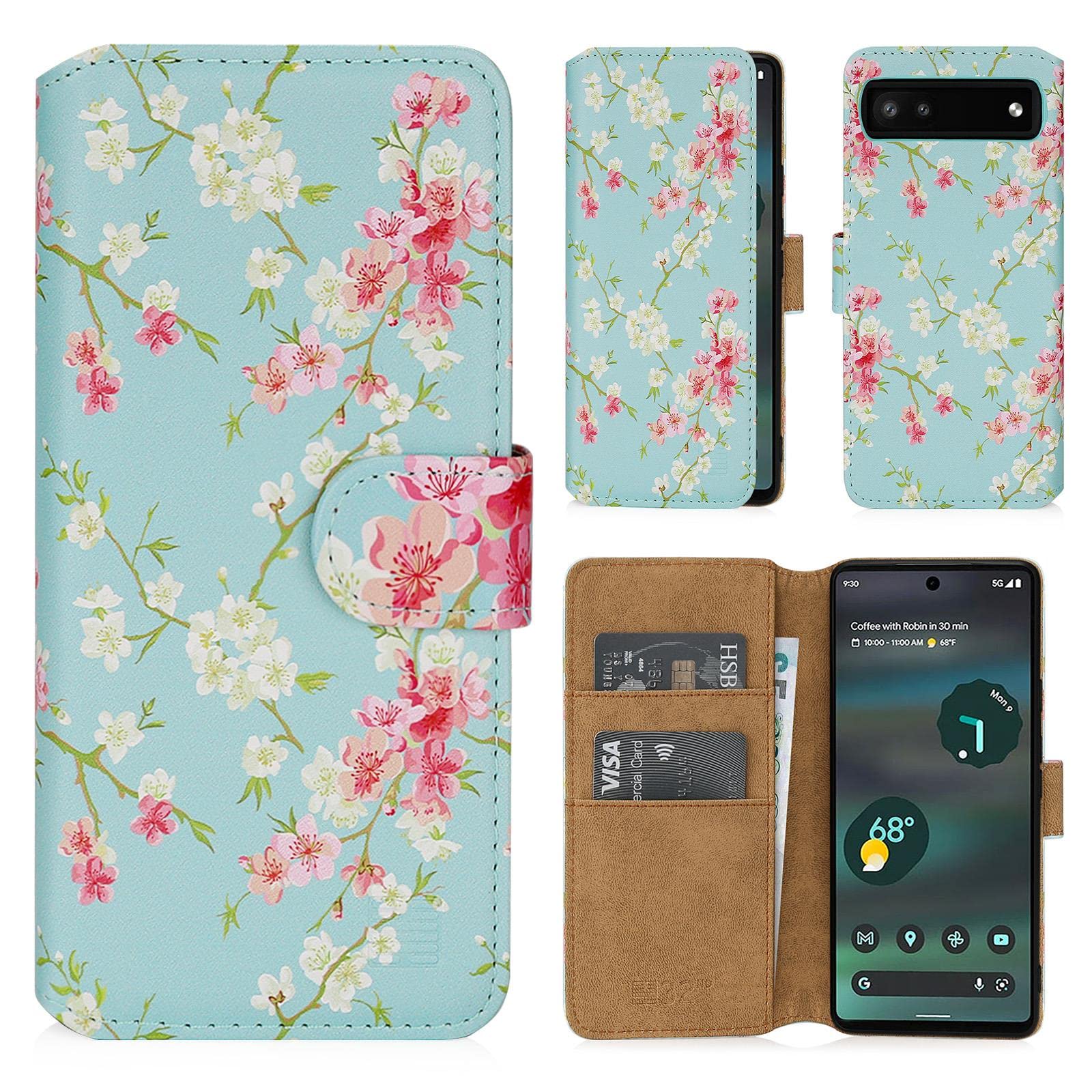 32nd Blumen Series Hülle Für Google Pixel 6 – Kunstleder Mit Blumenmuster, Kartenfach Und Magnetverschluss