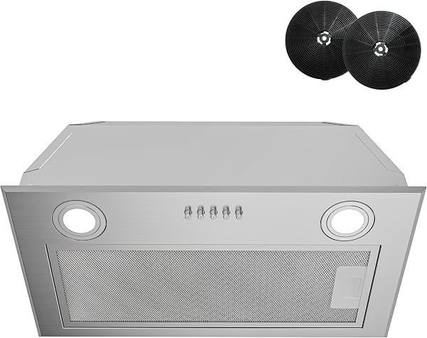 FIREGAS Hotte Aspirante Encastrable 52cm Inox, Débit d'Air Puissant 590 m³/h, 2 Eclairage à LED, 3 Vitesses, Mode Extraction et Recyclage, Avec Filtre à Charbon - 1