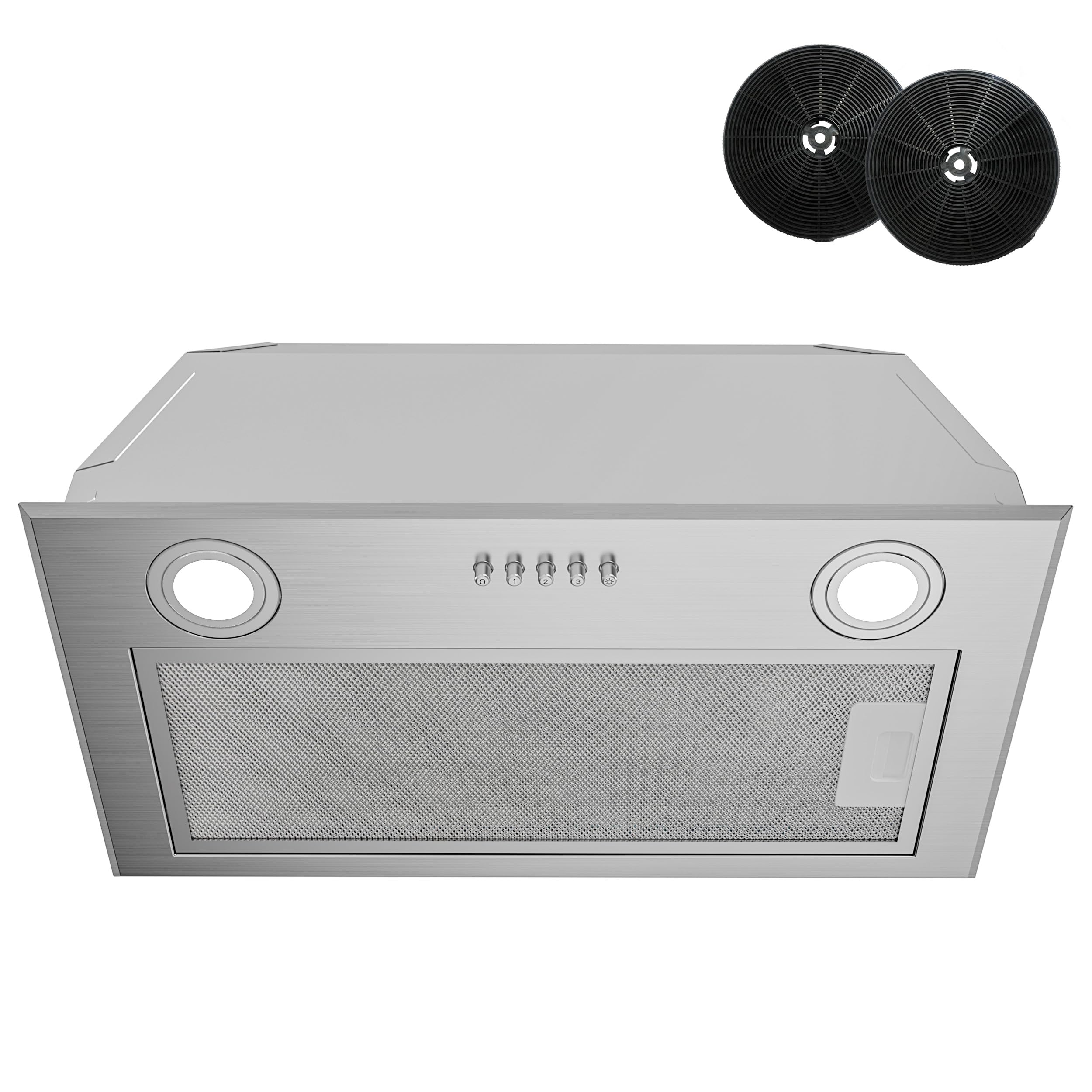 FIREGAS Hotte Aspirante Encastrable 52cm Inox, Débit d'Air Puissant 590 m³/h, 2 Eclairage à LED, 3 Vitesses, Mode Extraction et Recyclage, Avec Filtre à Charbon