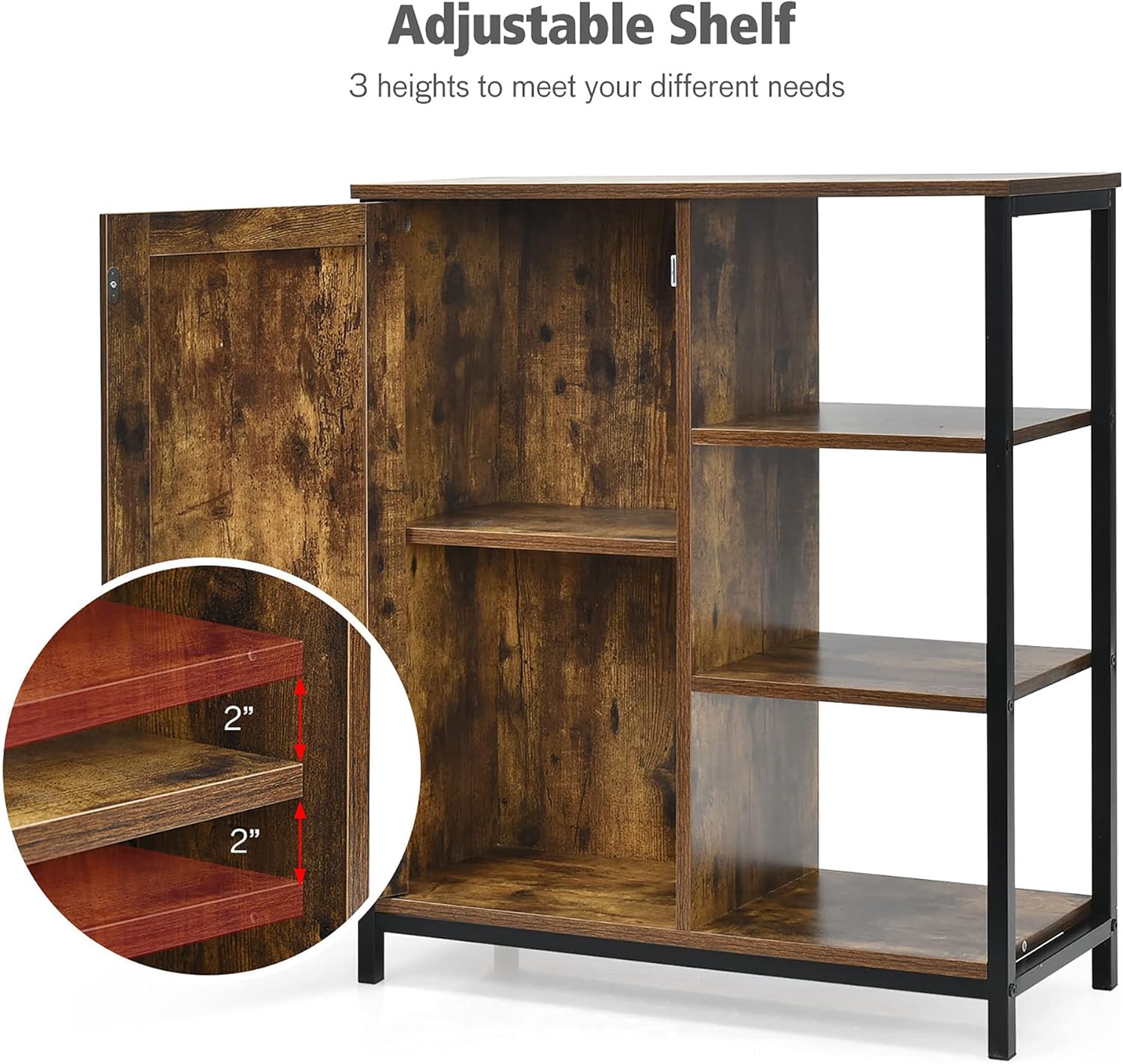 DORTALA Industrial Storage Cabinet, Free Standing Cupboard w/3 Open Shelves & Door, Multifunctional Floor Cabinet Sideboard w/Metal Frame for Living Room, Kitchen, Hallway, Bathroom, Kitchen