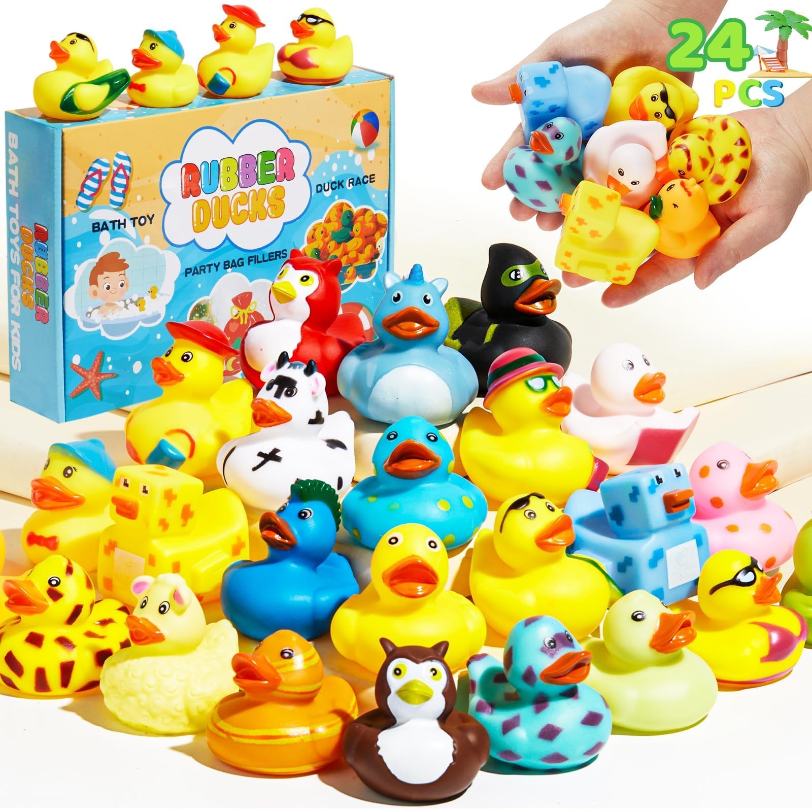 SCIONE 24 Stück Badeenten – Niedliches Gummi-Enten Set für Baby Shower, Geburtstag & Poolparty | Wasserspielzeug Kinder Outdoor, Badewannenspielzeug & Strandspielzeug | Quietscheenten & Gummiente als