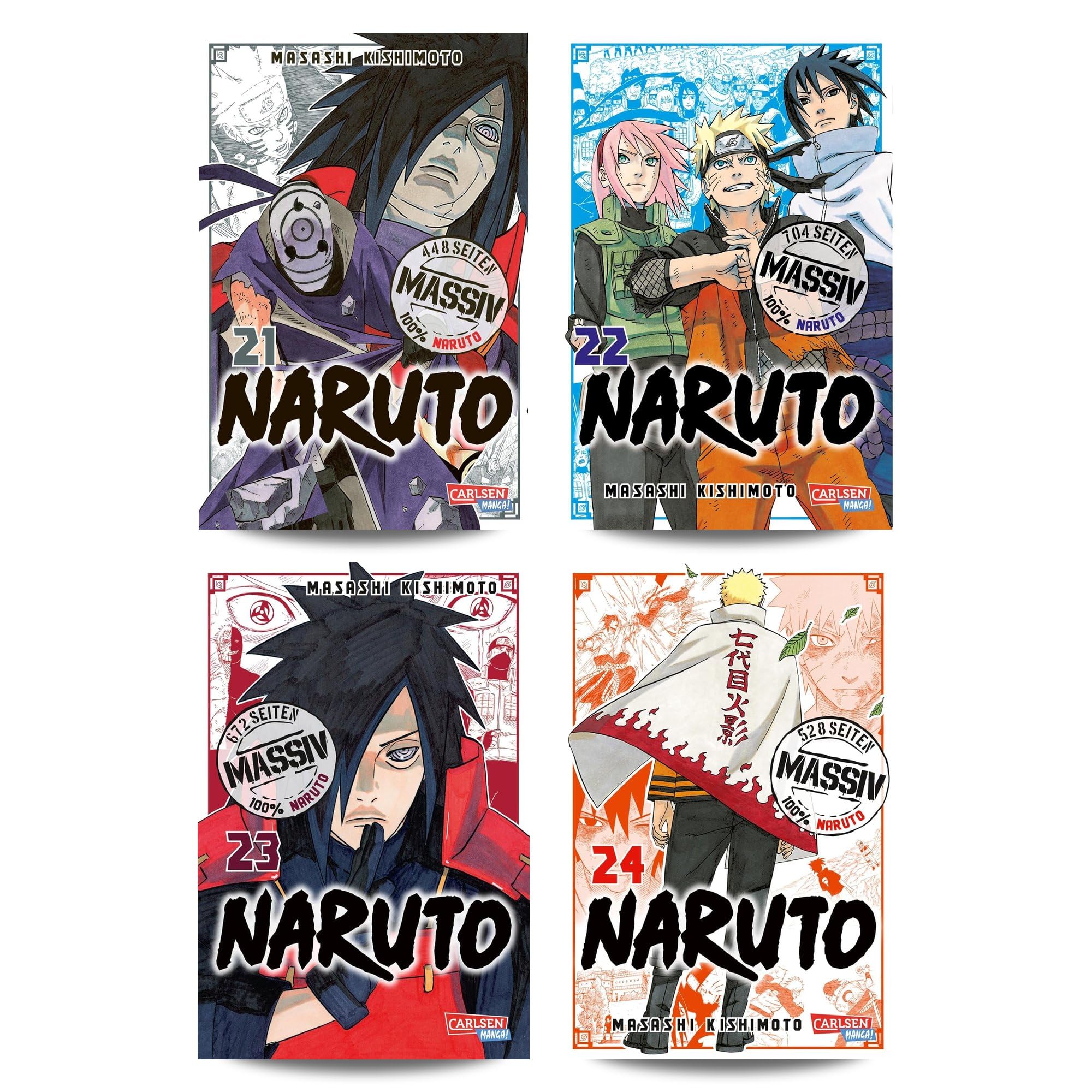 Masashi Kishimoto - Naruto Massiv Manga Set Band 21-24 - Originalserie auf Deutsch voller Ninja Action & Abenteuer Anime Bücher Bundle - Shonen Comic Sammelbandausgabe mit exklusivem Lesezeichen