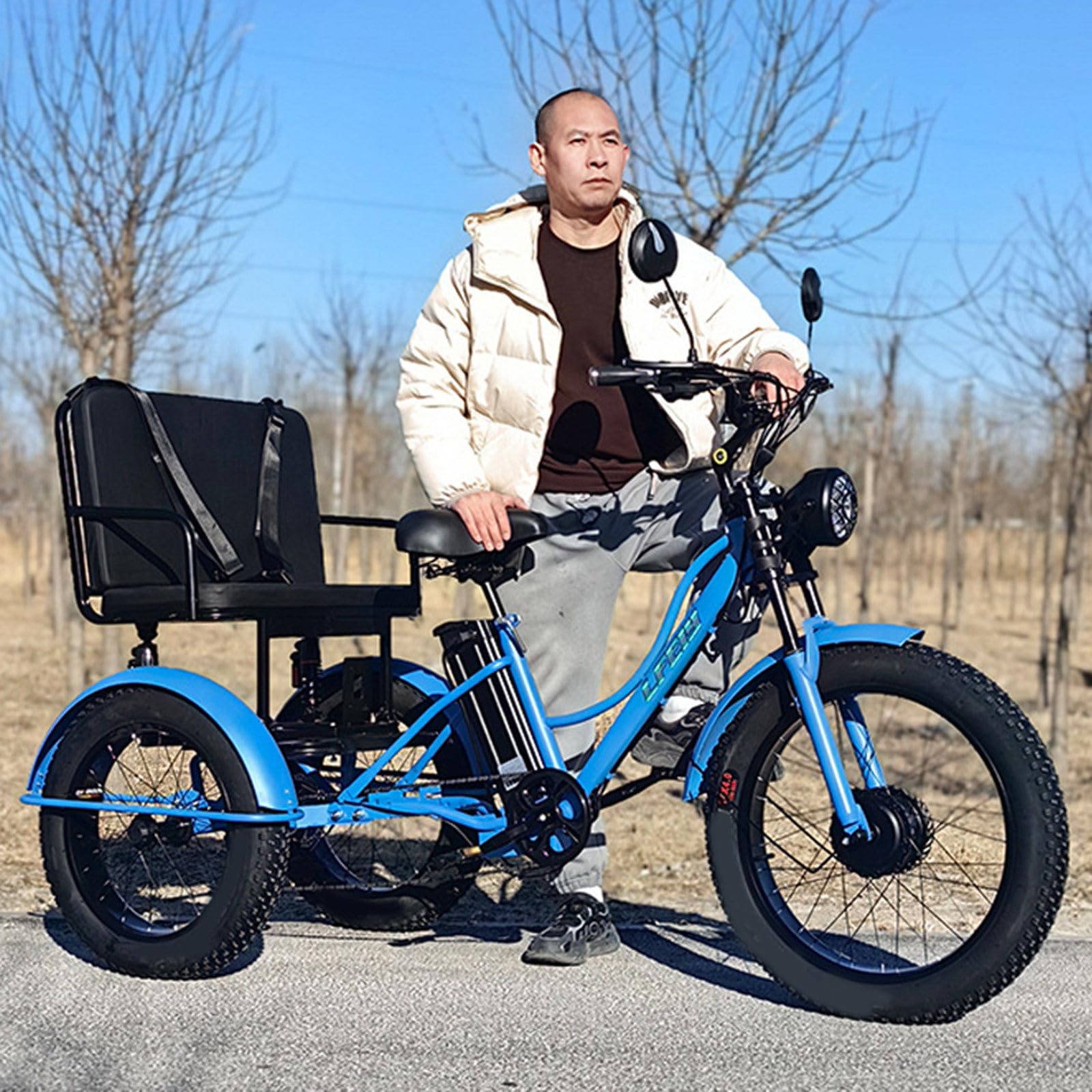 Triciclo Elettrico Per Adulti (7 Velocità), Bici Elettrica Triciclo Con Pneumatici Larghi Da 24 Pollici Con Sedile Passeggero, Display Lcd + Faro, 48 V/18 Ah, Per Città E Strade Di Montagna Black