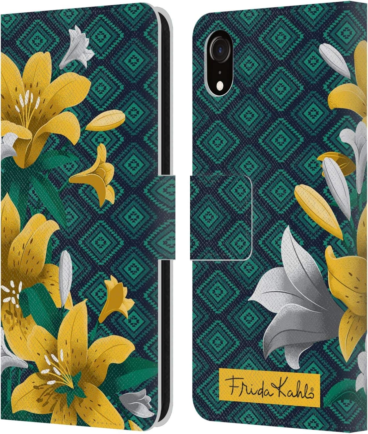 Head Case Designs Officially Licensed Frida Kahlo Plumeria Flowers Leather Wallet Case Compatible with Apple iPhone XR