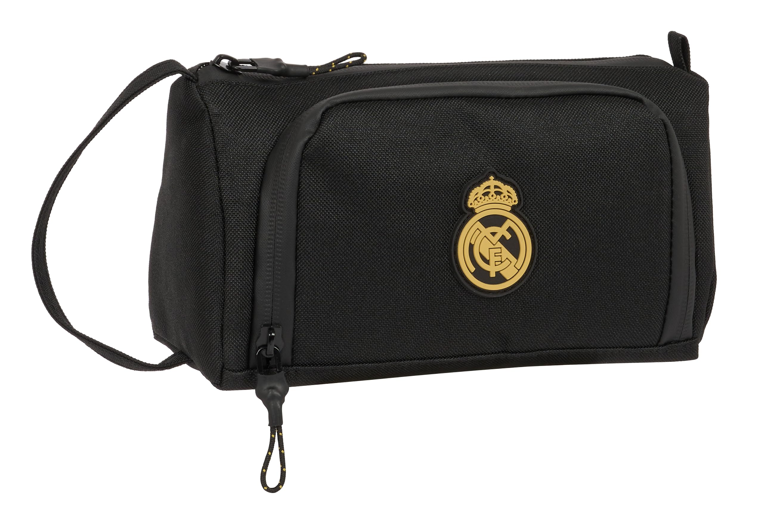 REAL MADRID 3ª EQUIPACIÓN - Portatodo con Bolsillo Desplegable Vacío, Estuche Infantil, Estuche Niño, Ideal para Niños en Edad Escolar, Versátil, Calidad y Resistencia, 20x8.5x11 cm, Color Negro