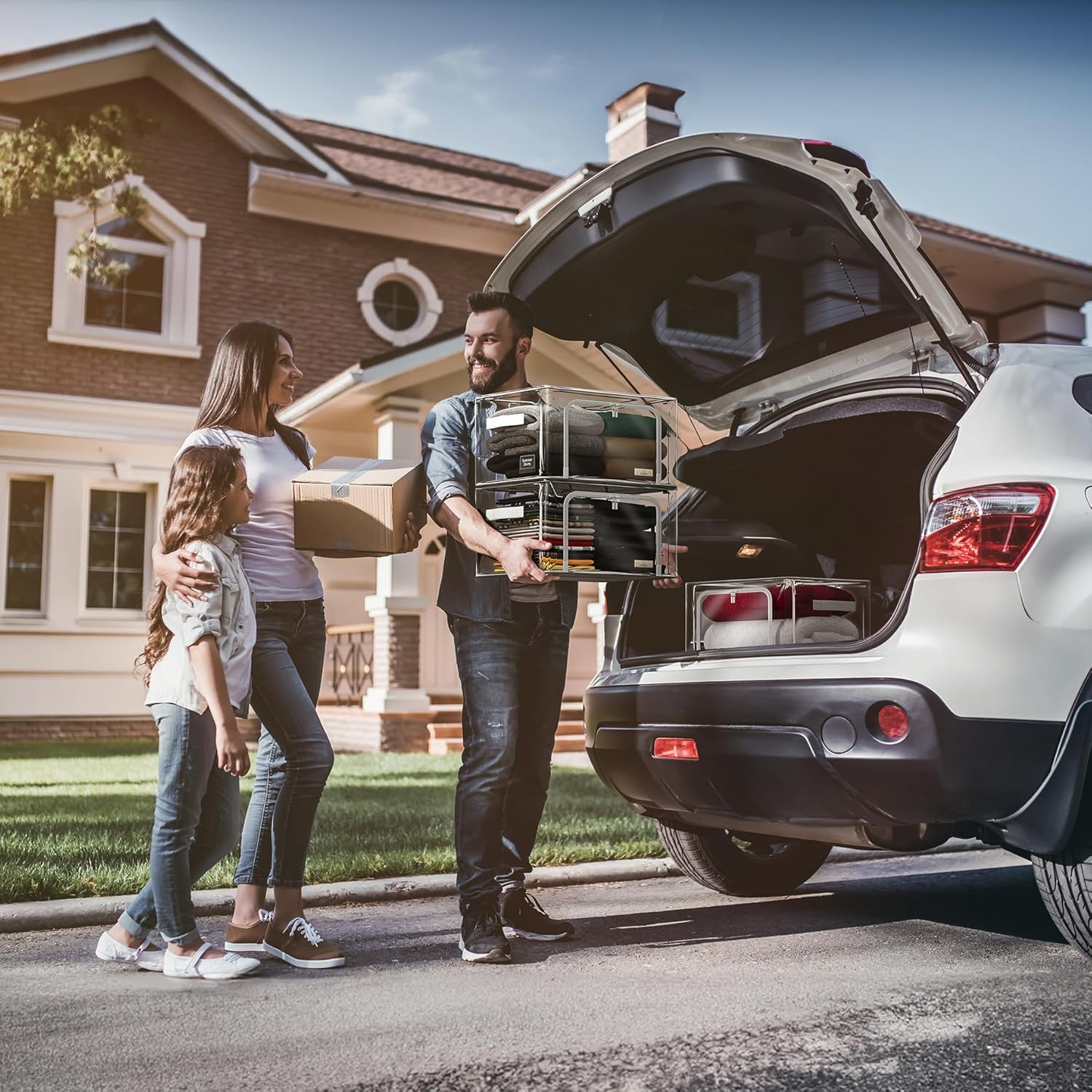 Sorbus Storage Bins with Metal Frame - Stackable & Foldable Clothes Organizer Bags - Clear Soft Plastic Storage Containers (4 Pack, Medium)