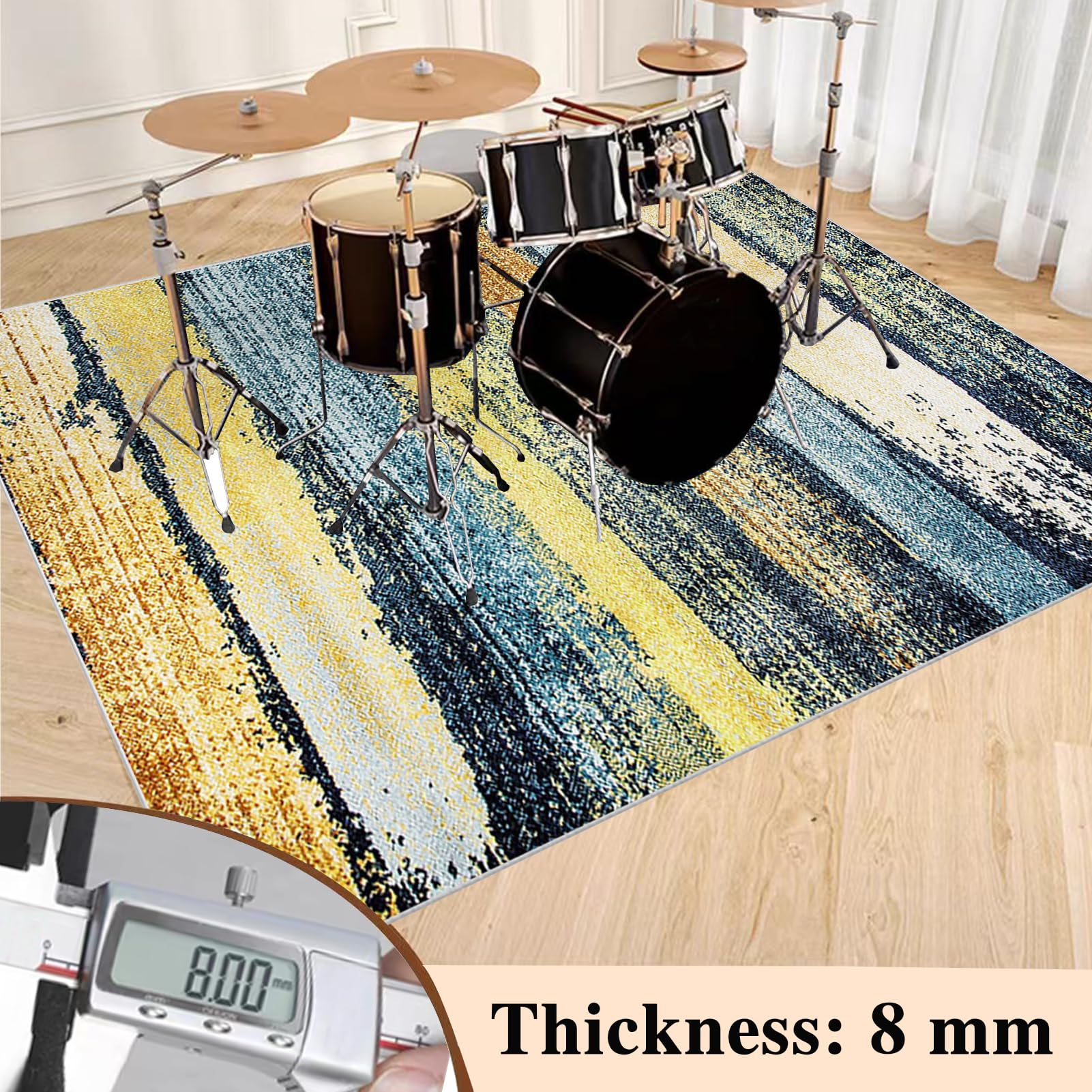 Trommelmatte schalldichte Matte | Trommelteppich | Schlagzeugteppich | Schlagzeug Teppich Rutschfester Drum Teppich | Schalldichte Matte für elektronische Drums, für Jazz-Bass-Drum-Set 120 x 100 cm
