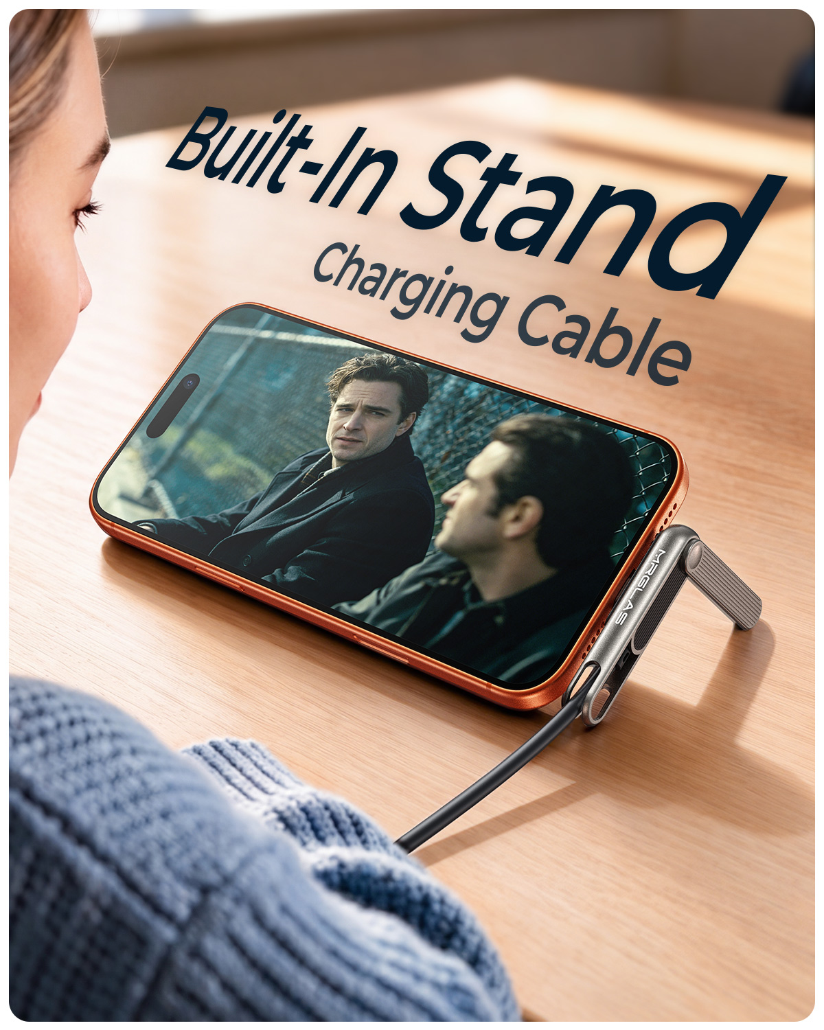 Image of 【2026 Upgraded】3-in-1 240W Invisible Stand Fast Charging Cable, Chubby USB A /C to USB C Cable, 90 Degree Type C Charger Cord (4ft) with Built-in Phone Stand, for iPhone 17 /16 Pro Max Galaxy S26 Ultra
