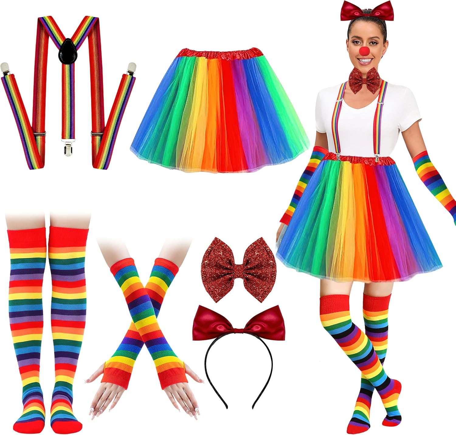 Rainbow Clown Costume For Kids - Tutu & Hat Included (Size 4-6)