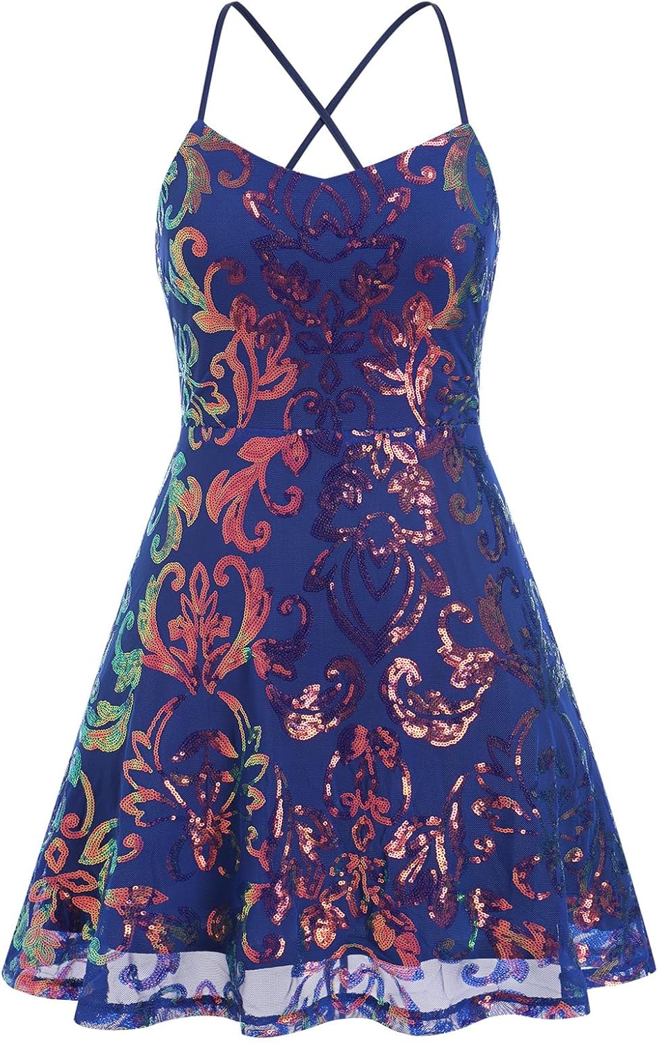 ODIZLI Women's Spaghetti Straps Sparkly Sequins A Line Swing Party Nightclub Dance Mini Dress Above Knee Length - Image 7