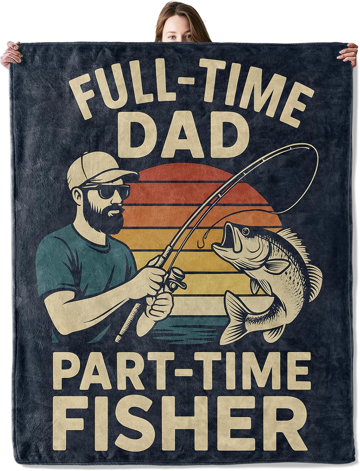 Fishing Dad Blanket, Rod and Fish Design Flannel Blankets Gifts for Men Boys Women Husband Fisher, Warm Cozy Soft Throw for Couch, Dorm, Bed, Bedroom, Cabin,Home Decor 50x60 in