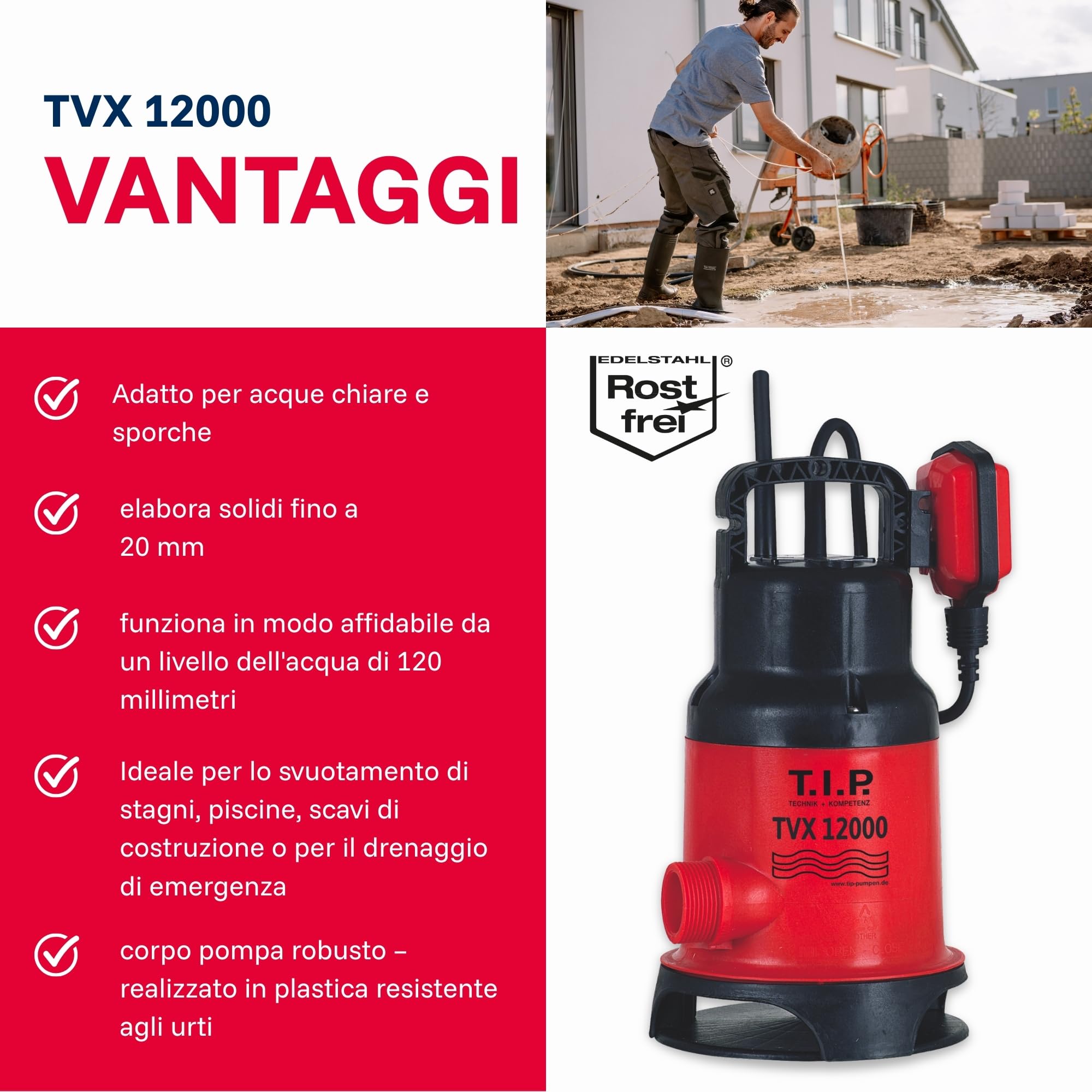 T.I.P. 30261 - Pompa sommersa per acque sporche TVX 12000