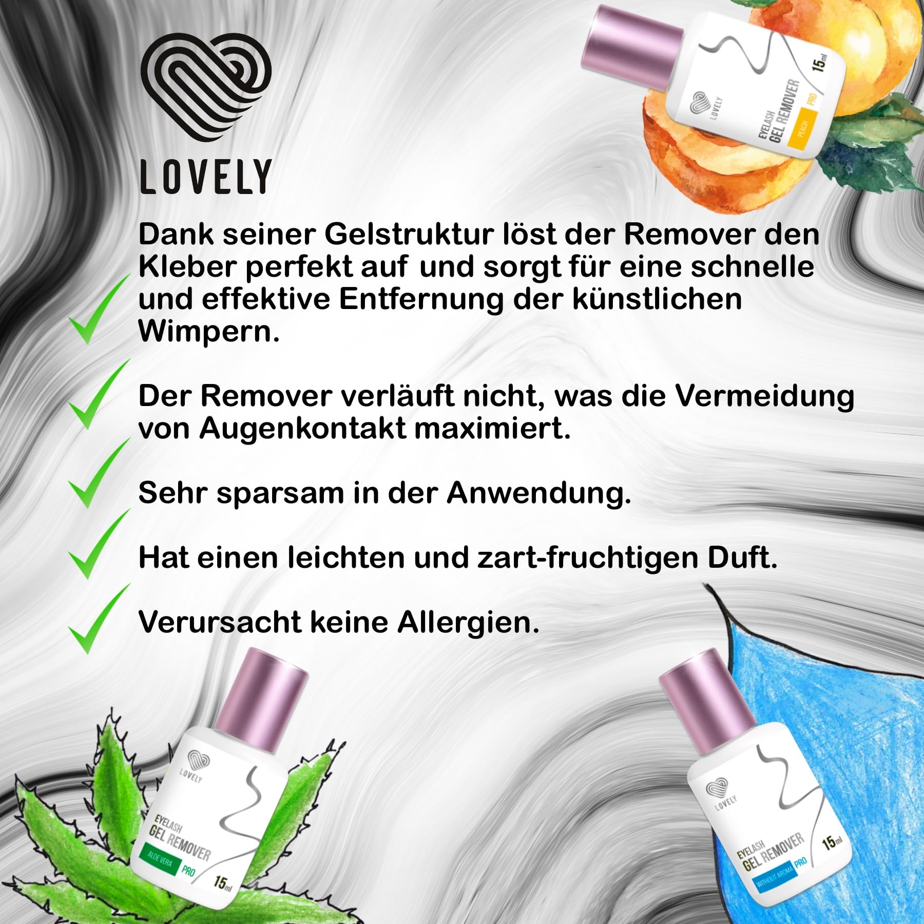 Remover Gel Eyelashes | Lash Extension Remover | Eyelash Extension | LOVELY (15ml), Fragrance:Aloe
