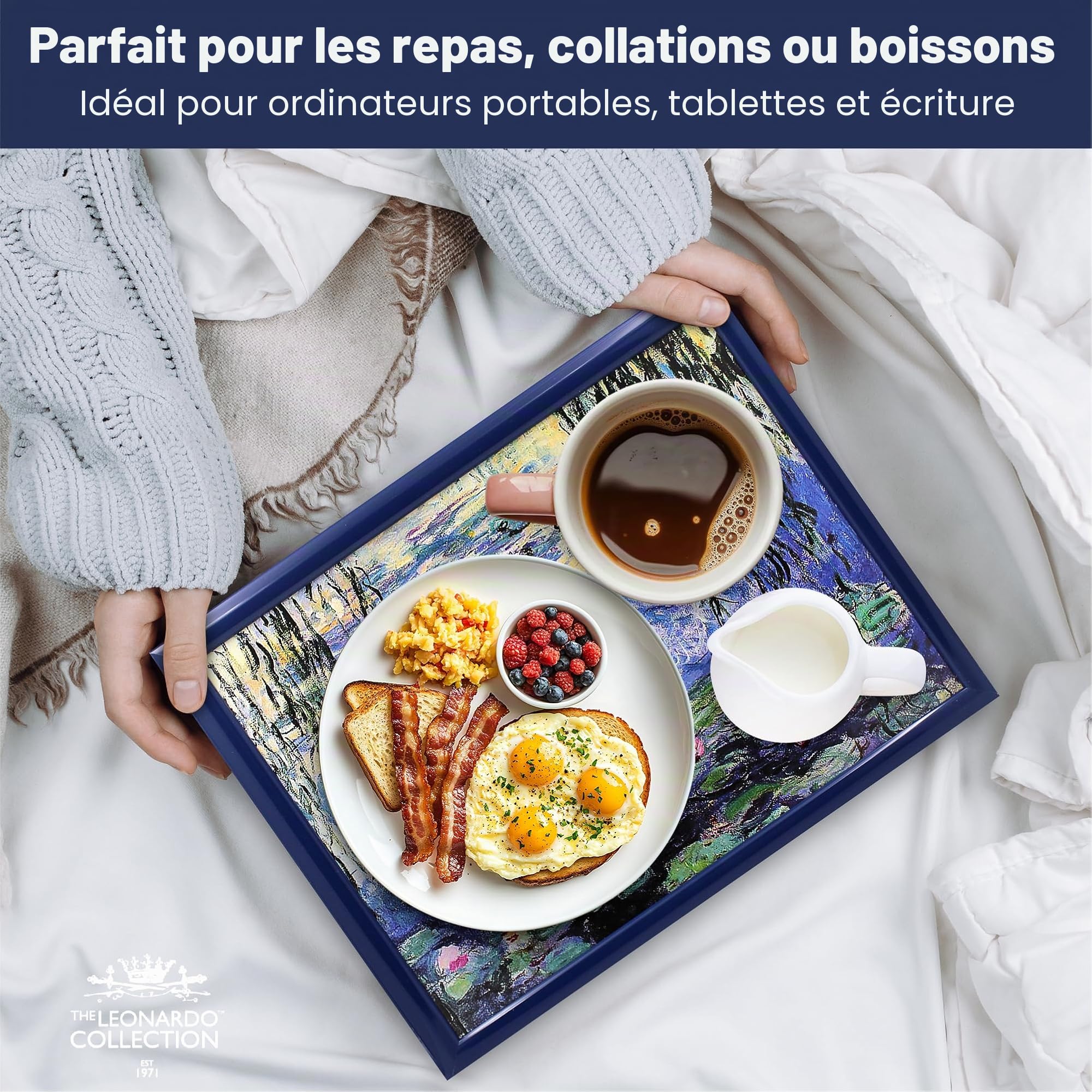 Lesser & Pavey Plateau rembourré avec Coussin rembourré pour Ordinateur Portable, Boissons, Nourriture, Petit-déjeuner, pour la Maison et Le Bureau – Claude Monet