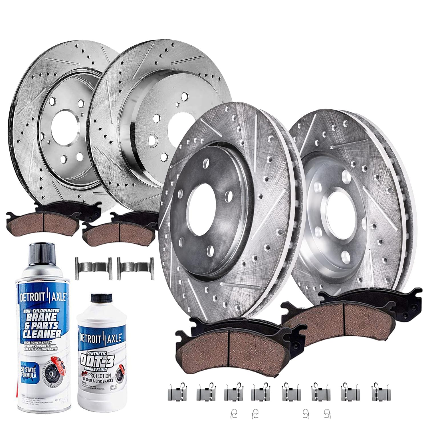 Detroit Axle - Brake Kit for Lexus GS350 IS350 IS200t RC350 GS200t GS450h IS300 RC200t RC300, 13.15" inch Front and 12.20" inch Rear Drilled and Slotted Disc Brakes Rotors Ceramic Brake Pads