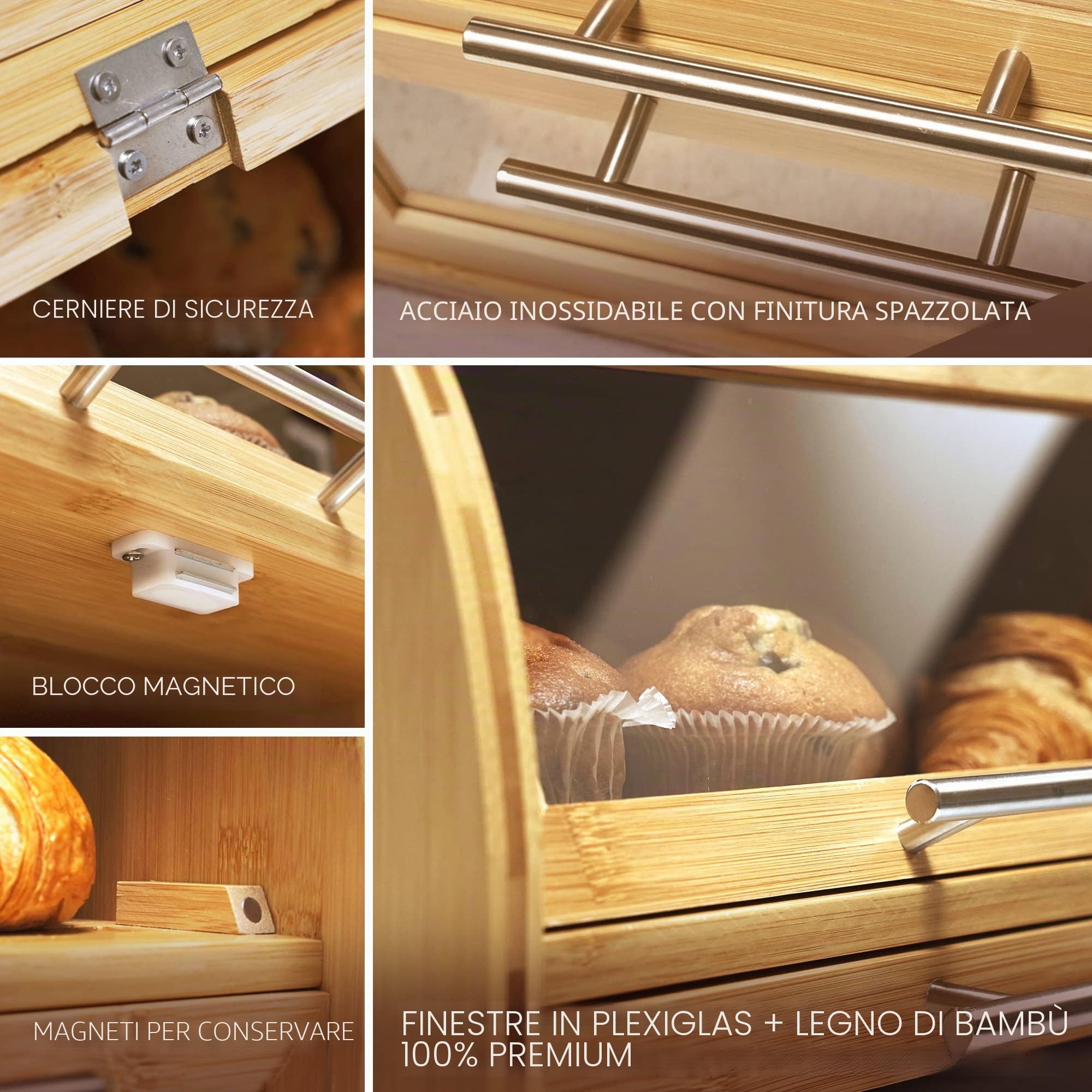 Apace Living Elegante Portapane in per Cucina, Cesta in Legno per Pane Extra-large 2 Ripiani con Vetrine Trasparenti e Prese d’Aria per Mantenere Freschi Pane e Dolci 40 x 26 x 37