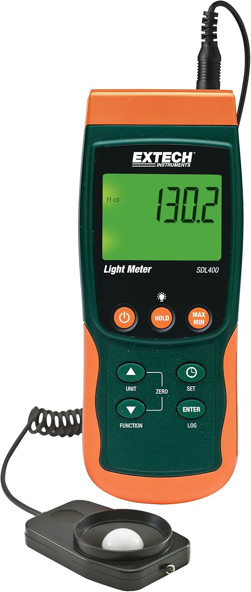 Extech SDL400 Light Meter SD Logger | Light to 10000Fc or 100kLux, silicon photodiode with spectral filter, cosine/color corrected, SD card Excel